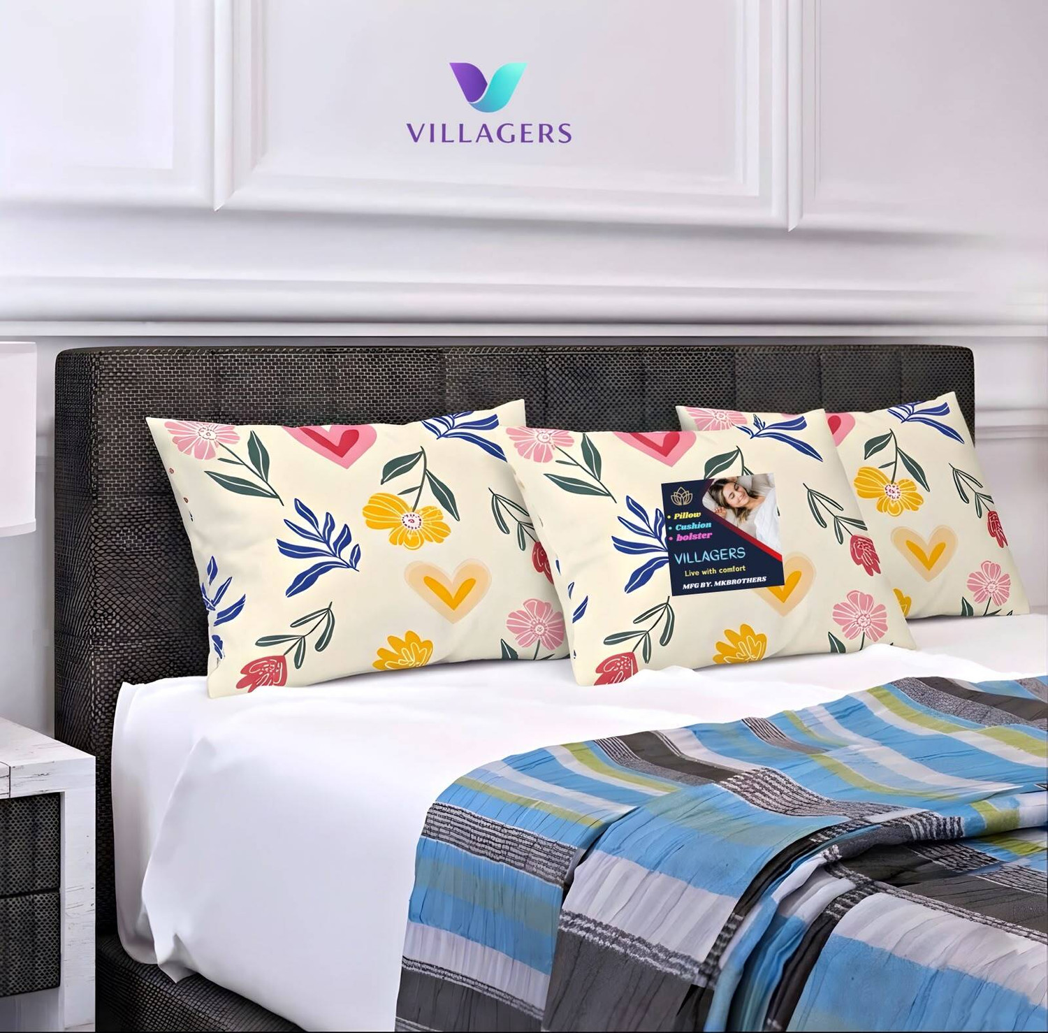 Image of ERANC Microfibre Sleeping Pillow Pack of 4 Floral LUXURY (Multicolor)