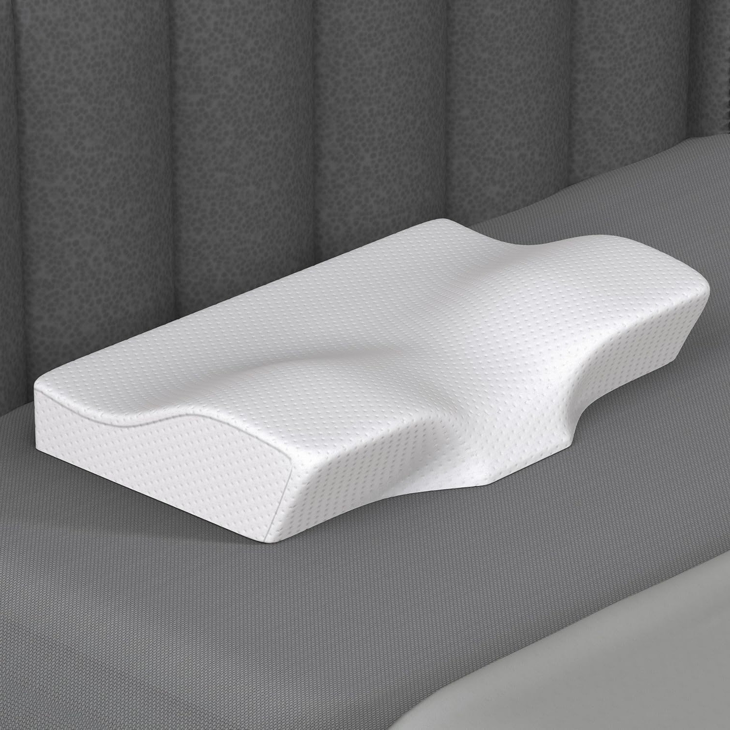 Image of TLK-HWB Memory Foam Orthopaedic Pillow Pack of 1 Solid Contour Cervical Neck Pillow with Extra Curve for Sleeping Comfort