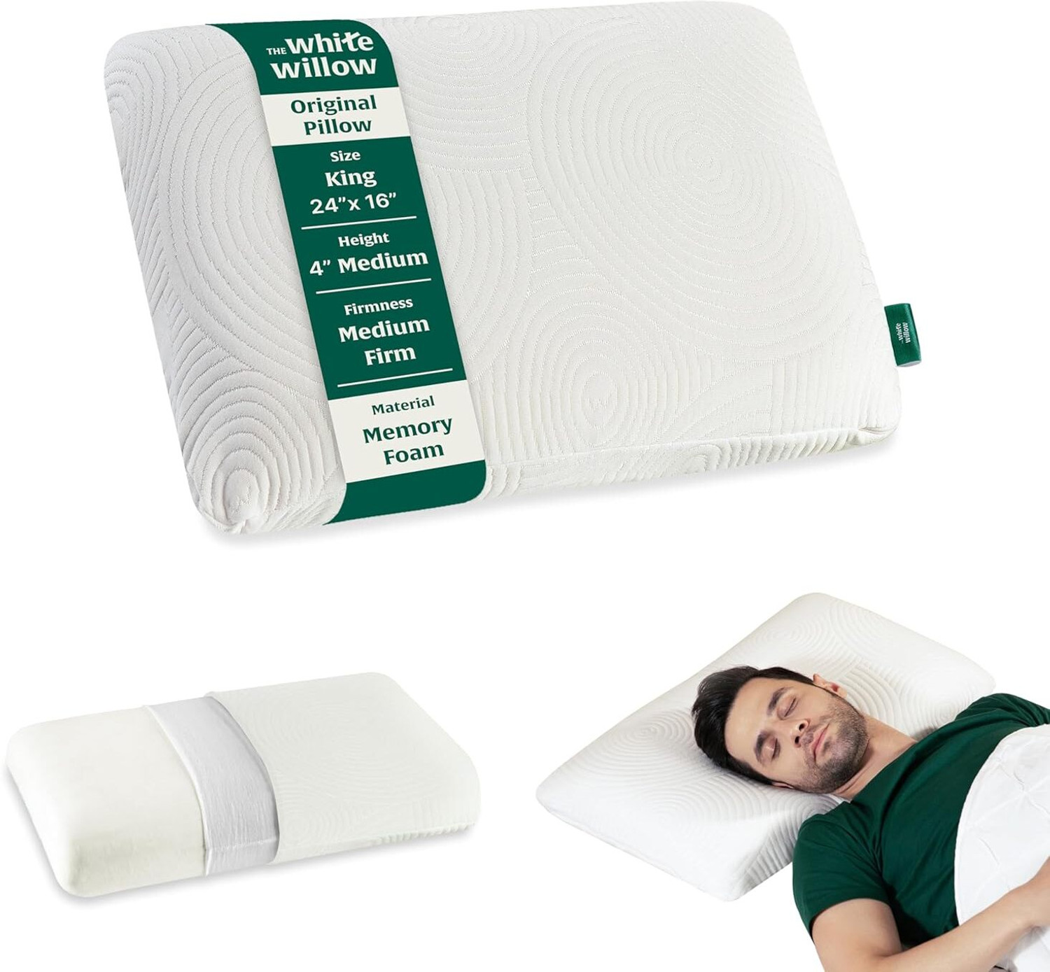 Image of The White Willow Memory Foam Sleeping Pillow Pack of 1 Solid Queen Size Neck and Back Pain Relief