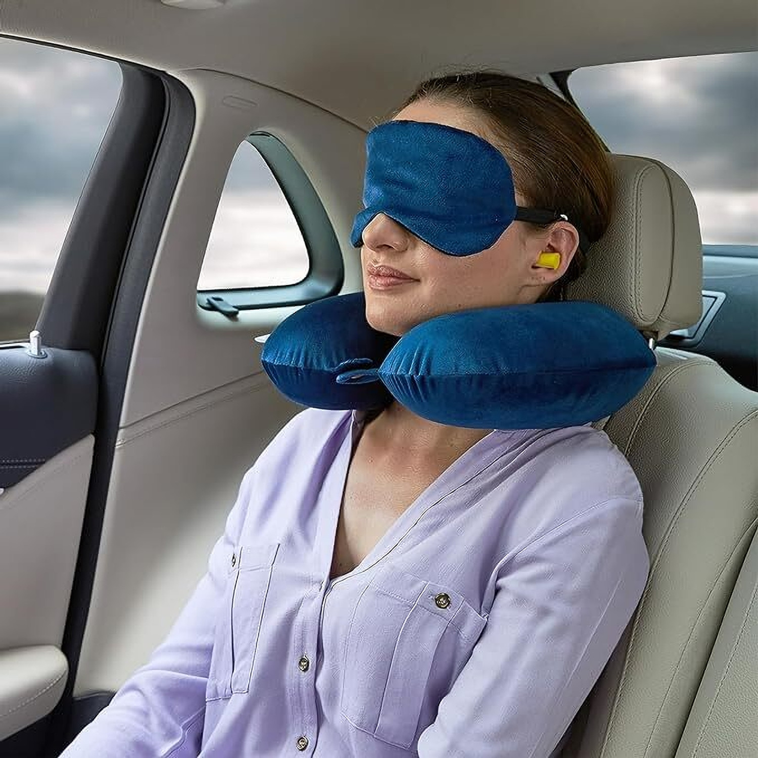 Image of TrendTryst Polyester Fibre Travel Pillow Pack of 1 Nature Fashion