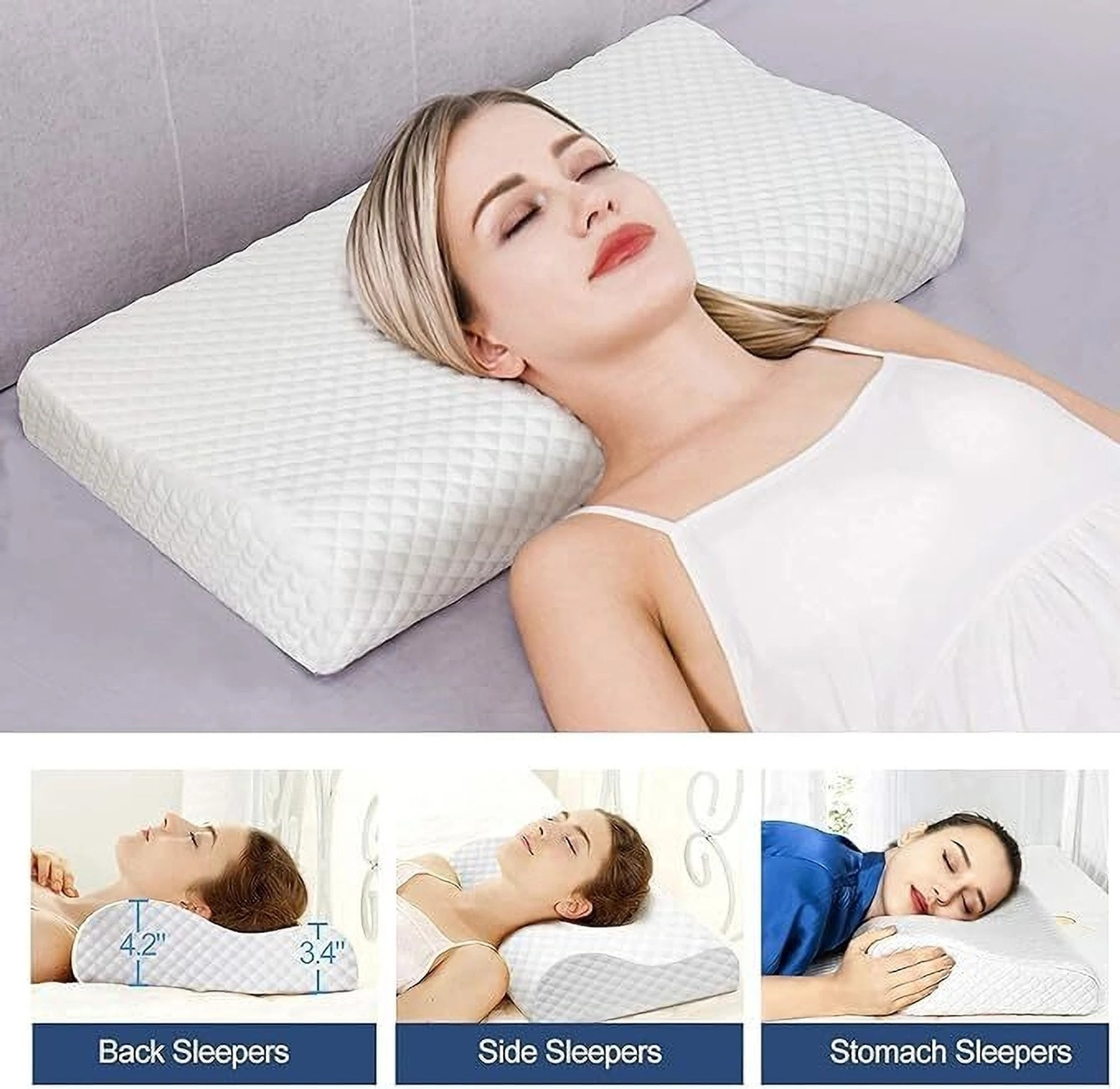 Image of velvure Memory Foam Orthopaedic Pillow Pack of 1 Geometric (White)