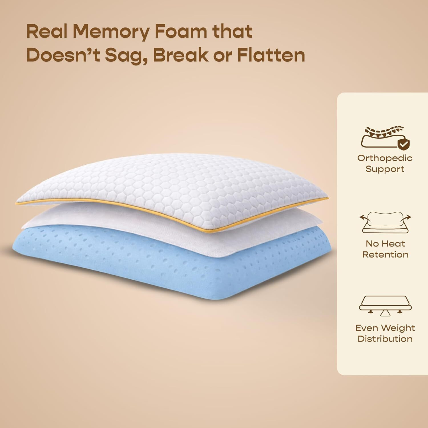 Image of SleepyCat Memory Foam Orthopaedic Pillow Pack of 4 Solid SoftTouch Small (22x14 inches) Bamboo Fabric