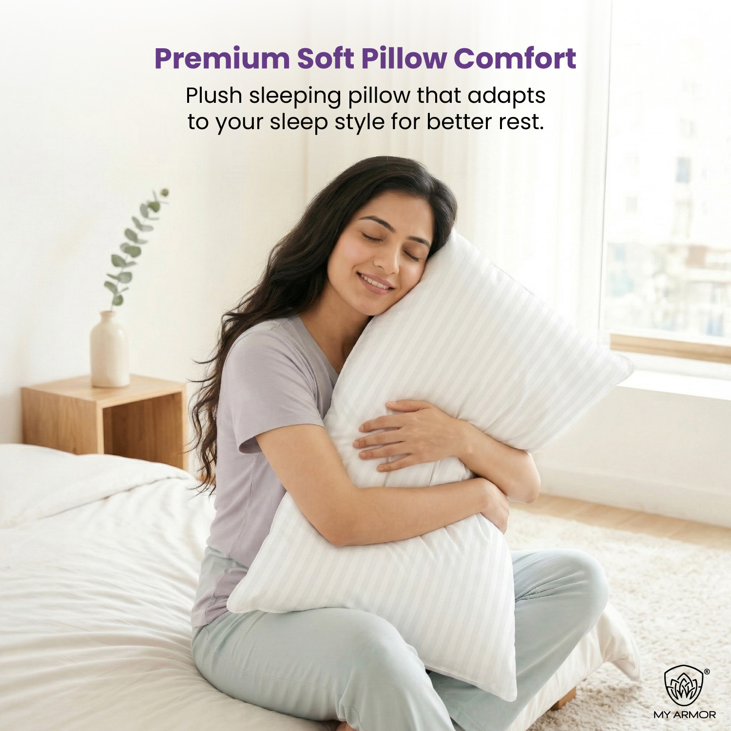 Image of MY ARMOR Microfibre Sleeping Pillow Pack of 1 Stripes microfiber pillow