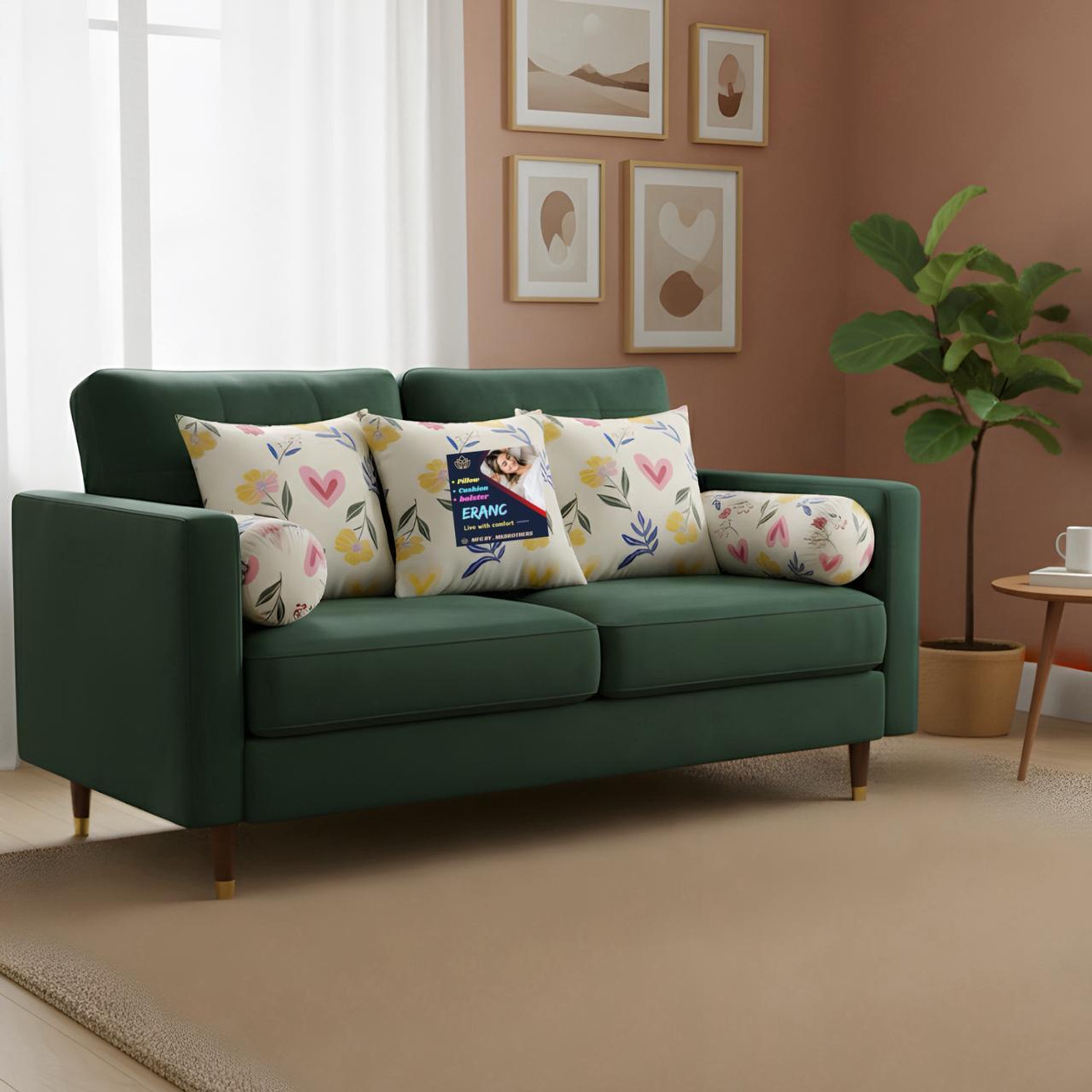 Image of VILLAGERS Microfibre Bolster Pack of 7 Floral 5 Cushion and 2 Bolster