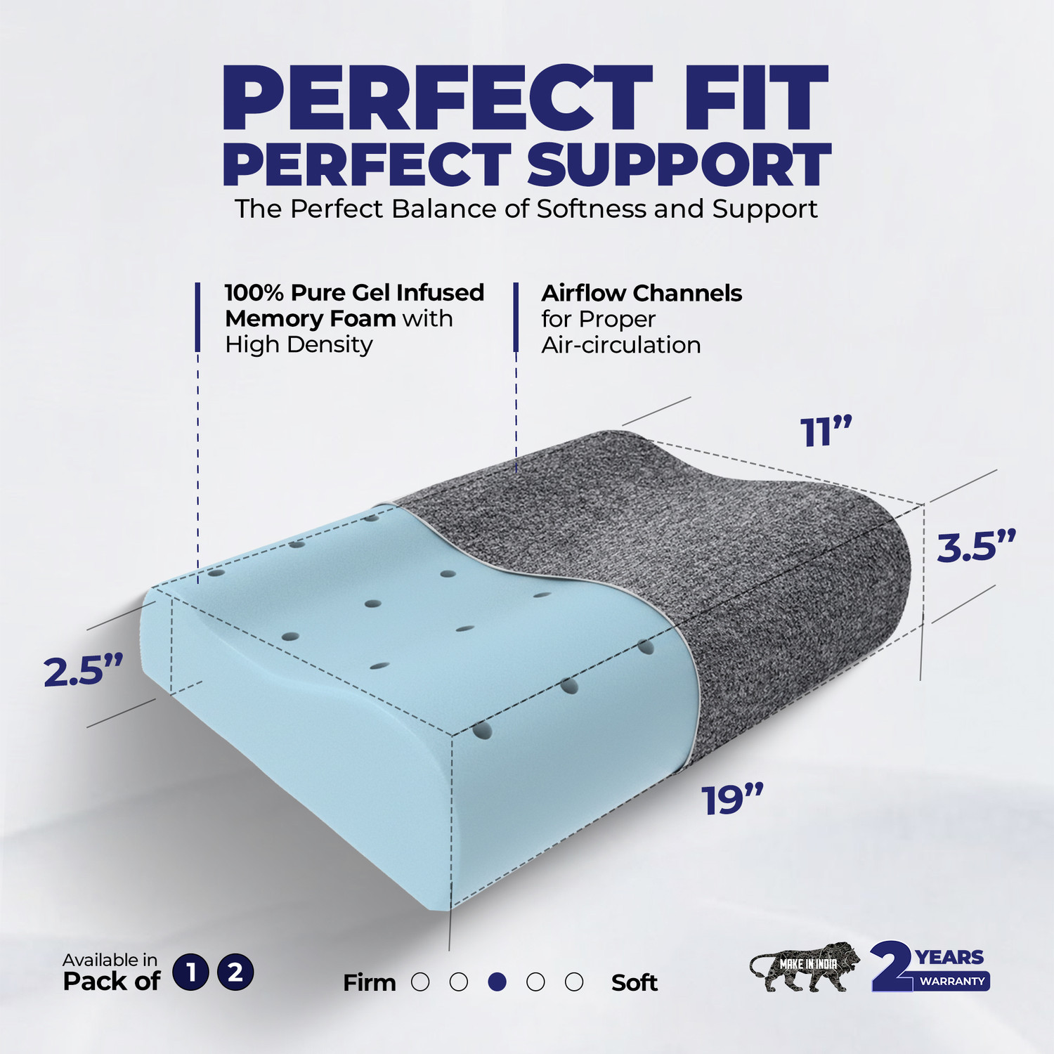 Image of WELLGIVER Memory Foam Cervical Pack of 1 Solid Cervical Contour Memory Foam Pillow, Stomached, Anti-Snoring, Side Sleepers