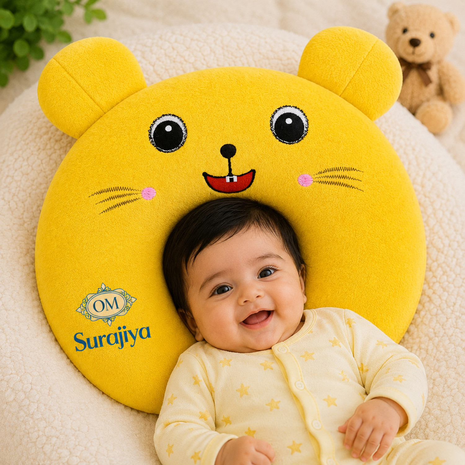 Image of Omsurajiya Microfibre, Mustard Seeds Baby Pillow Pack of 1 Animals Cartoon Kids Pillow | Sleeping Cushion for Girls | Cute Animal Print