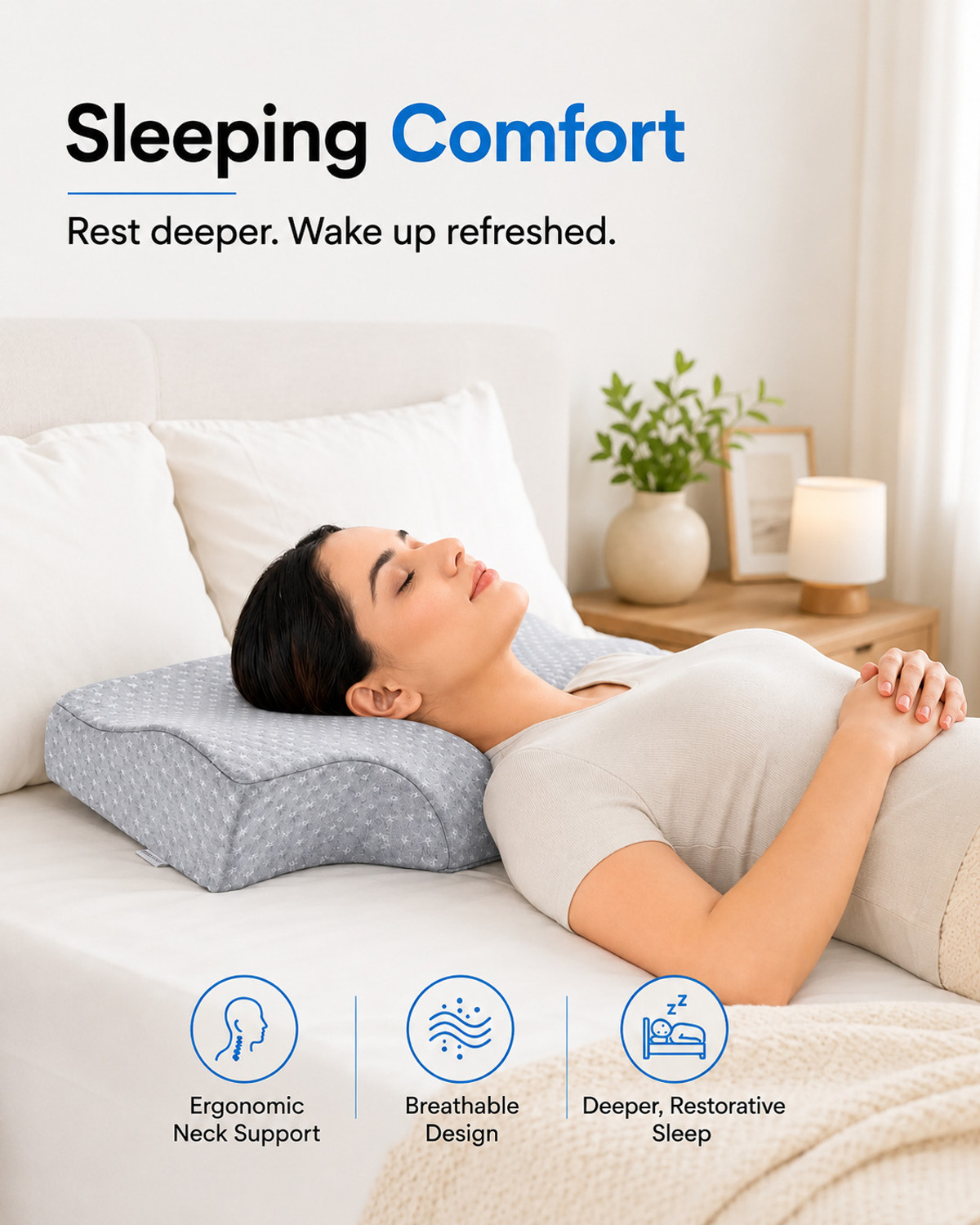 Image of FOVERA Memory Foam Cervical Pack of 1 Solid Cervical Pillow for Neck & Shoulder Pain Relief