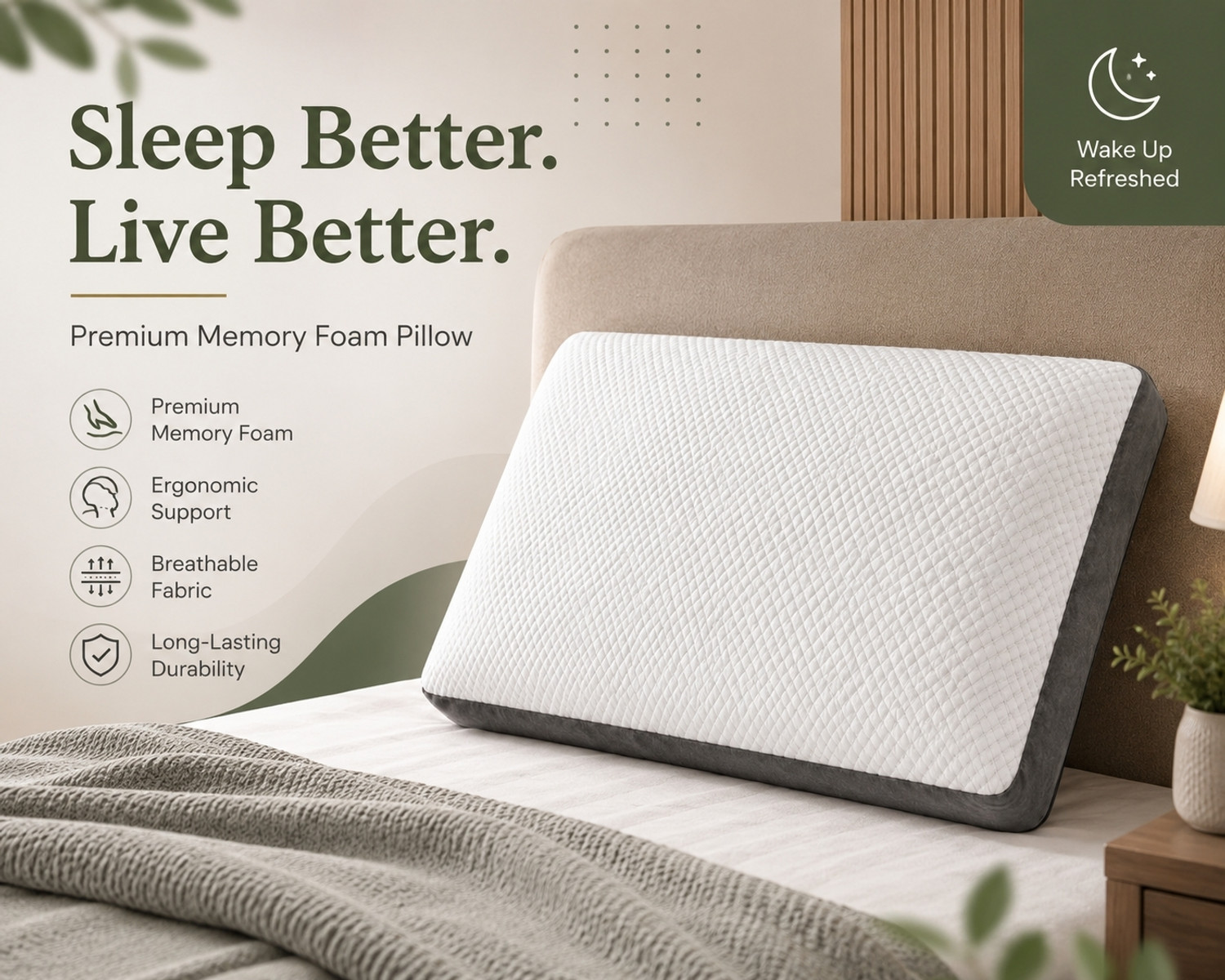 Image of COO RIZZ Nap time Anytime Memory Foam Sleeping Pillow Pack of 1 Solid