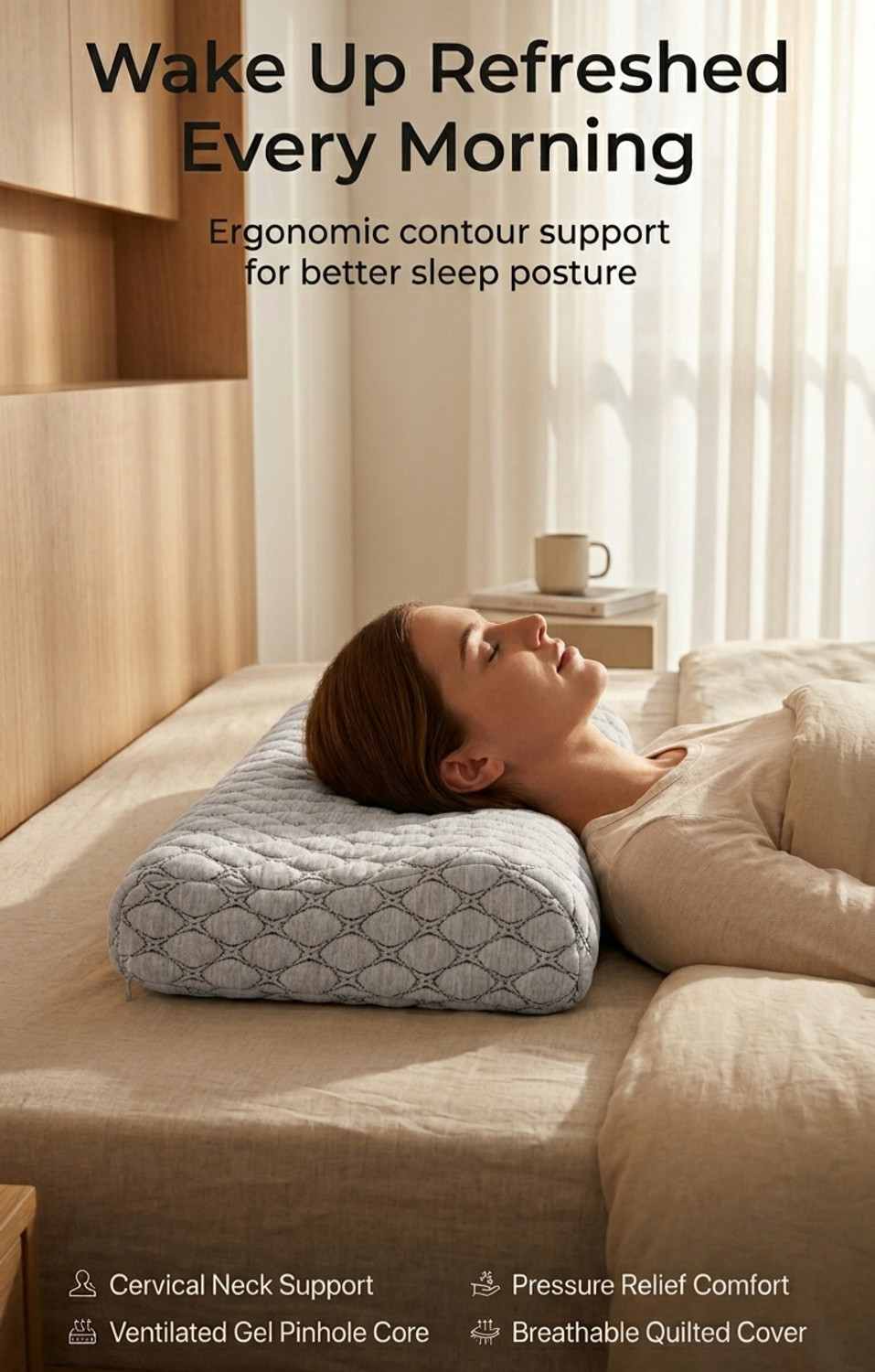 Image of COO RIZZ Nap time Anytime Memory Foam Orthopaedic Pillow Pack of 1 Geometric Cooling Contour Gel Pillow for Sleeping and Neck Pain Relief