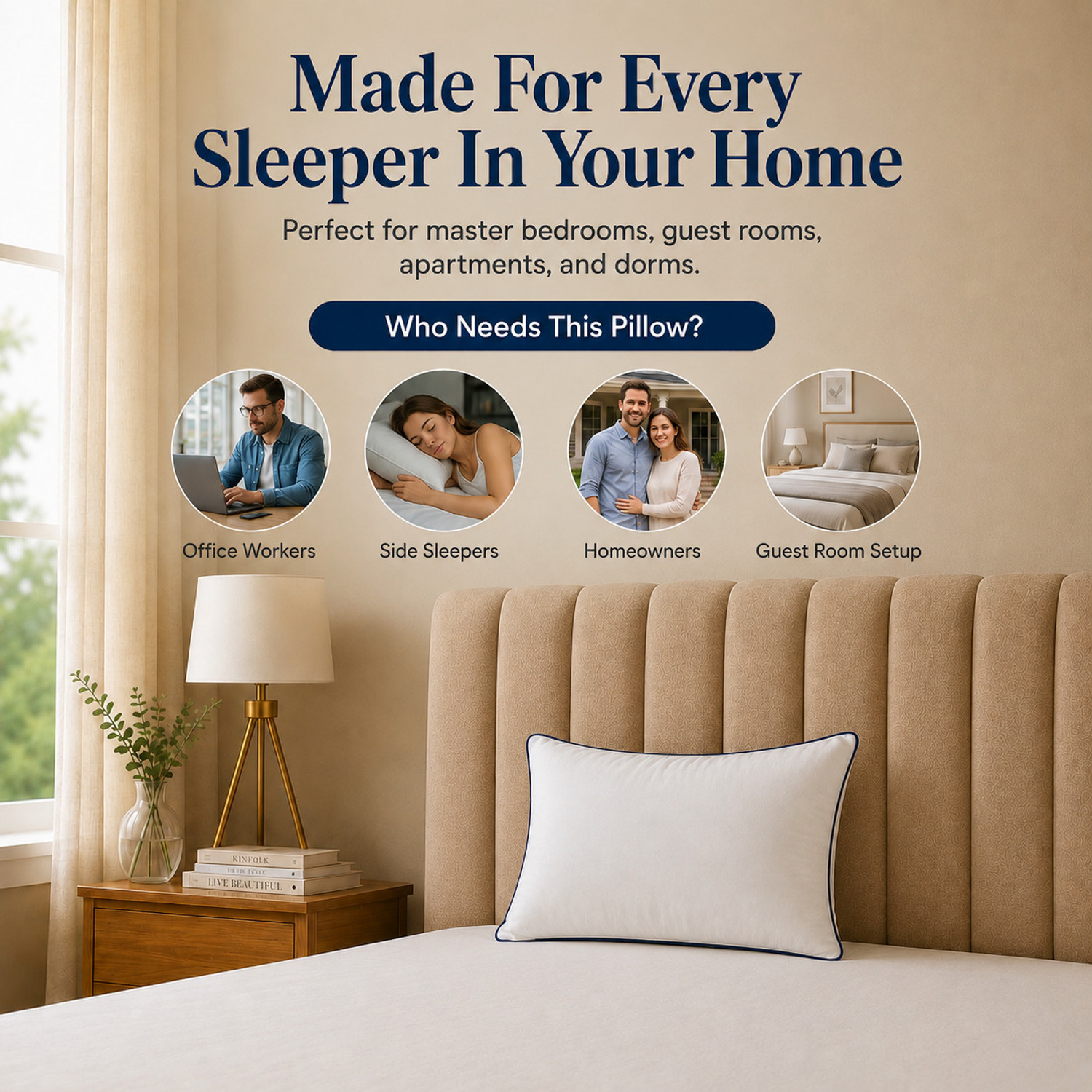 Image of Heavenbirds Polyester Fibre, Hollow Fibre Sleeping Pillow Pack of 1 Solid Pillow