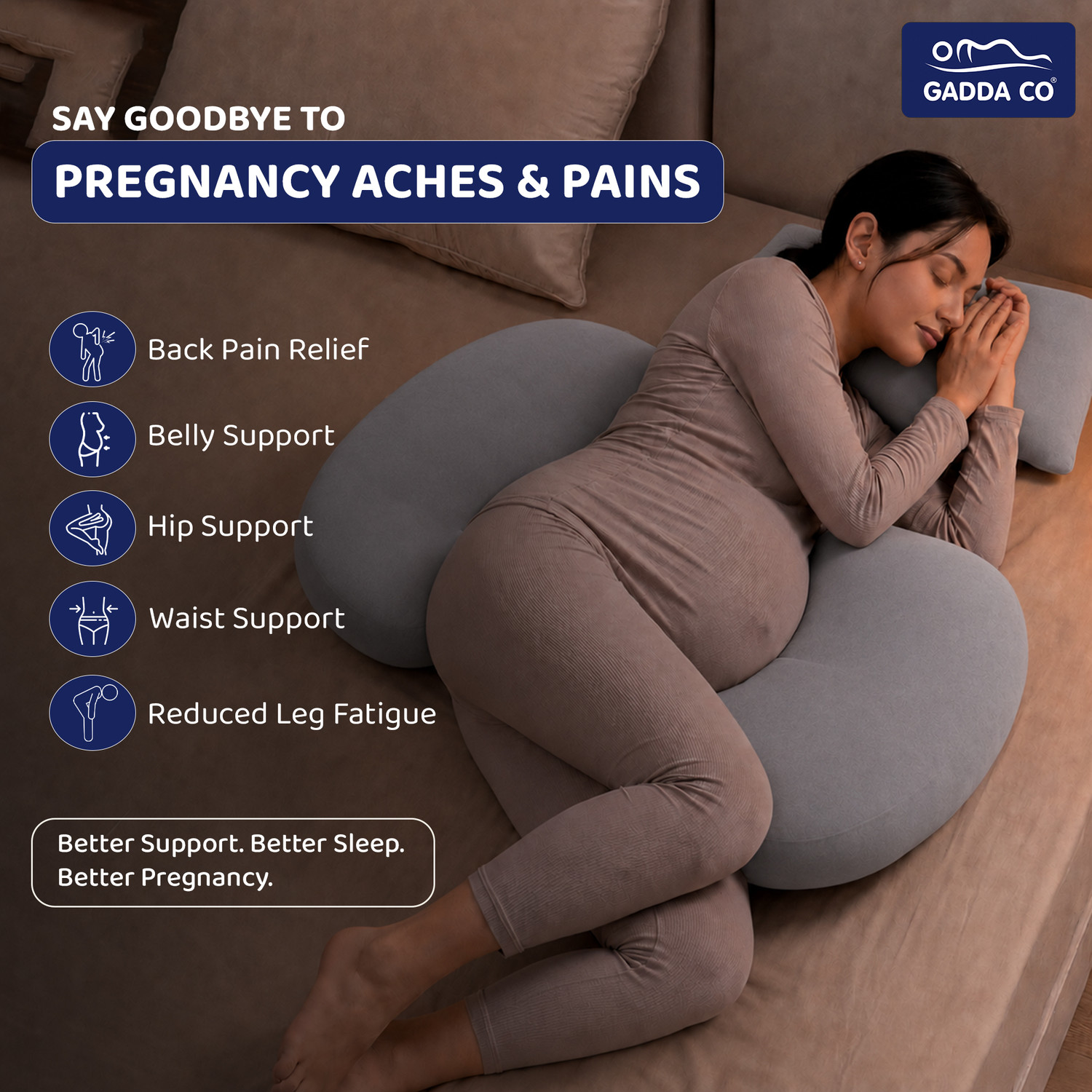 Image of GADDA CO Microfibre Pregnancy Pillow Pack of 1 Solid Adjustable pillow
