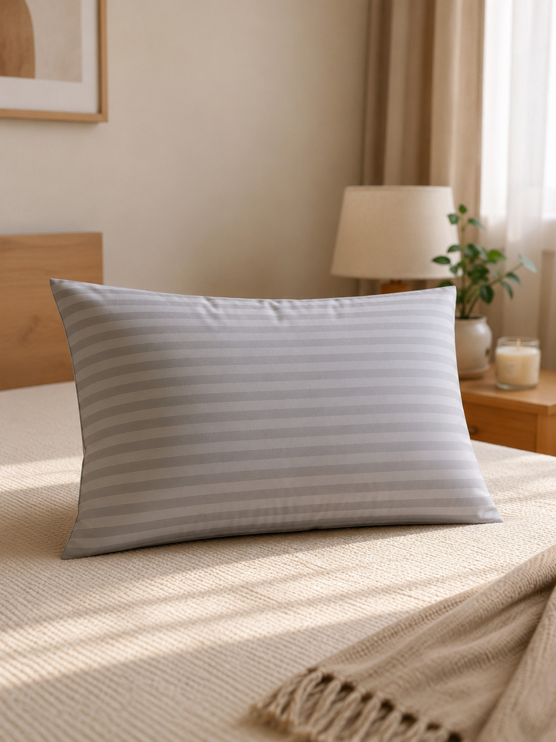 Image of LA VERNE Microfibre Sleeping Pillow Pack of 1 Stripes