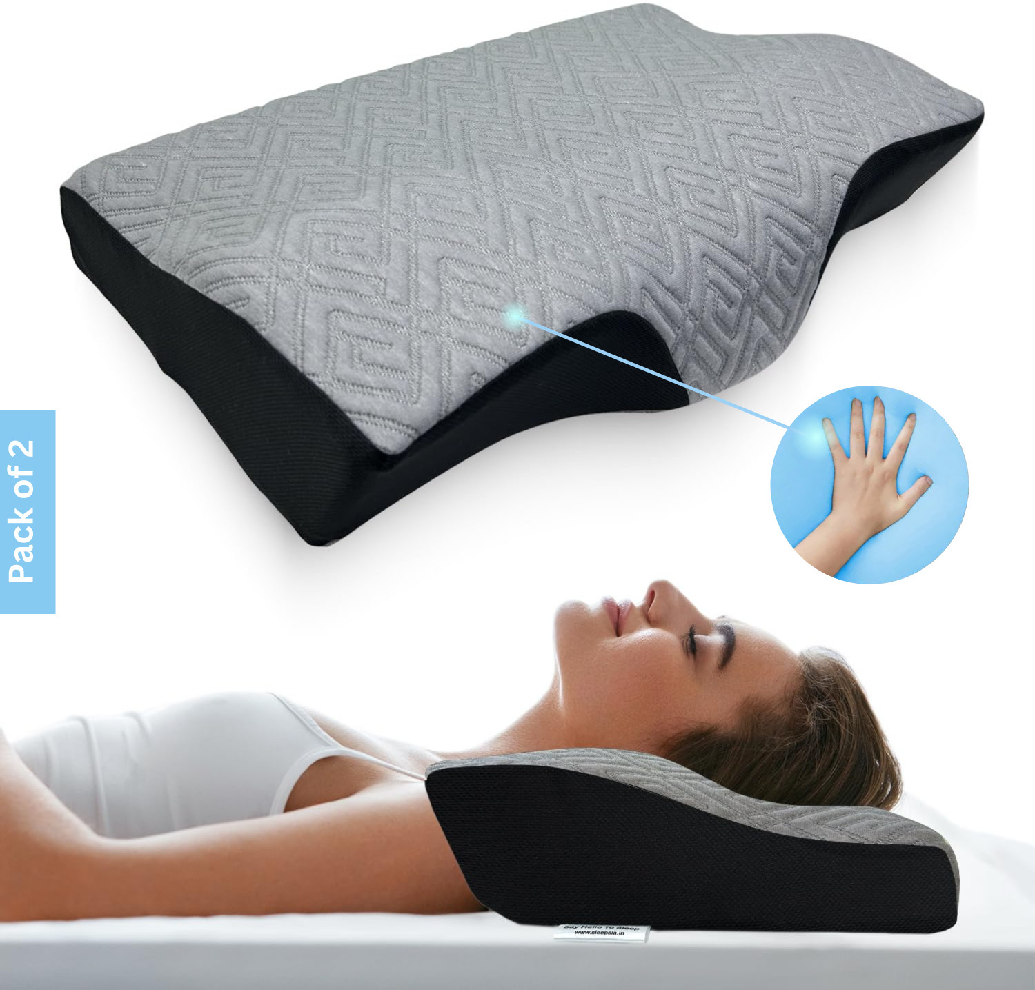 Image of Sleepsia Memory Foam Sleeping Pillow Pack of 2 Solid Gel Infused Cervical Pillows for Neck and Shoulder Pain - Neck Support Pillow