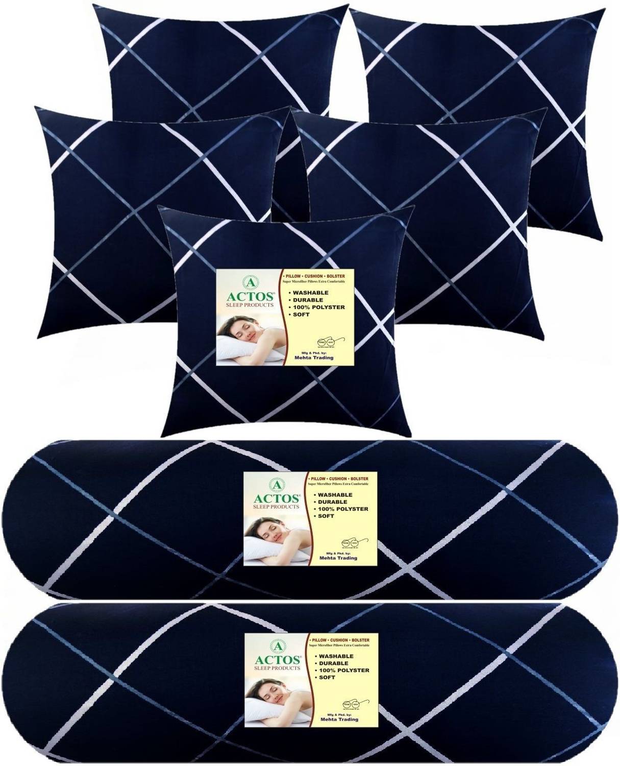 ACTOS Microfibre Bolster Pack of 7 Geometric 5 Cushion And 2 Bolster
