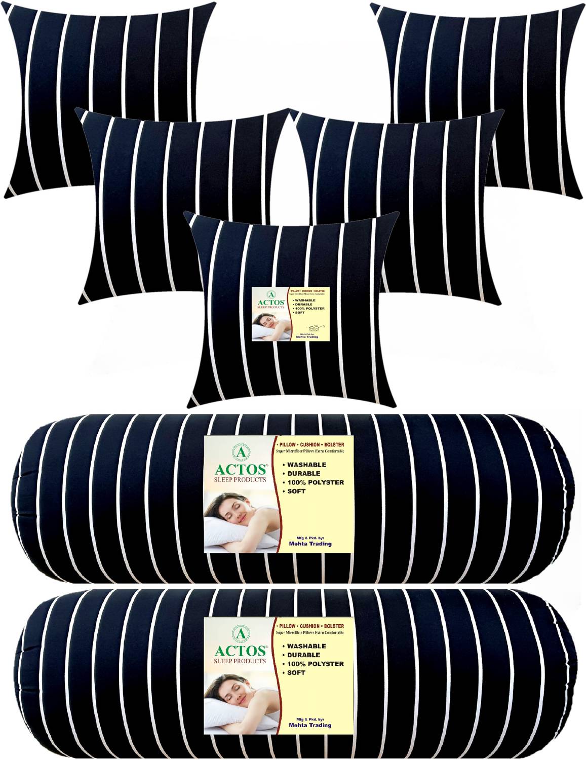ACTOS Microfibre Bolster Pack of 7 Geometric 5 Cushion And 2 Bolster