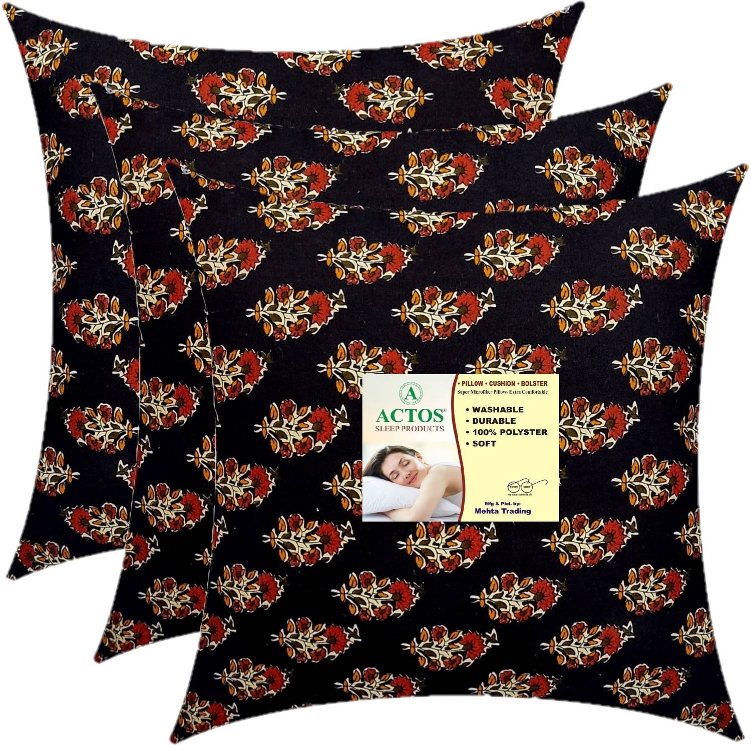 ACTOS Microfibre Cushion Pack of 3 Floral