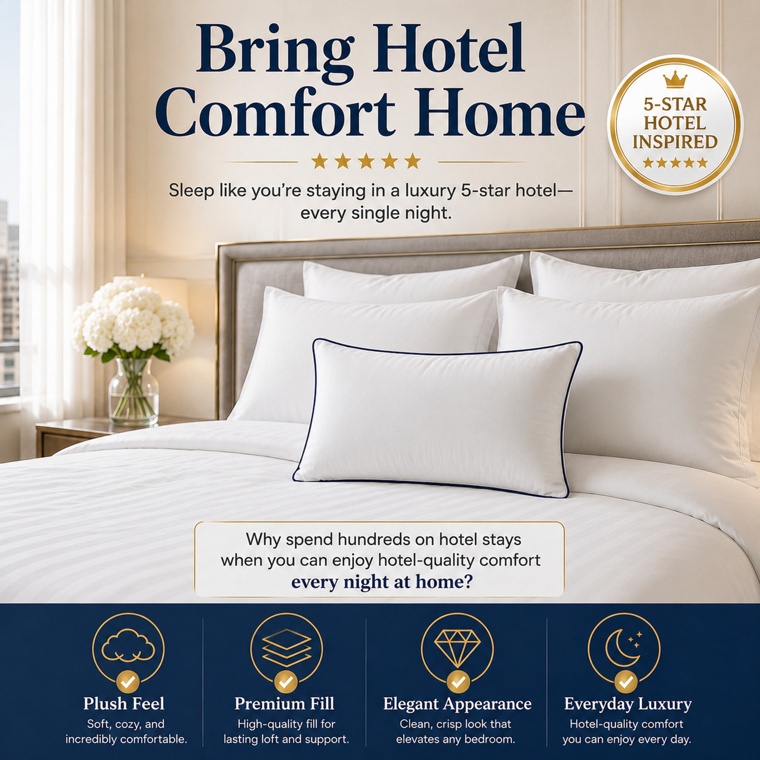 Image of Heavenbirds Polyester Fibre, Hollow Fibre Sleeping Pillow Pack of 1 Solid Pillow