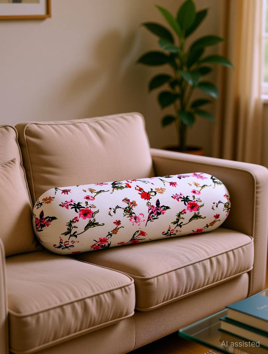 GKM Microfibre Sleeping Pillow Pack of 2 Floral Sofa Round Bolster
