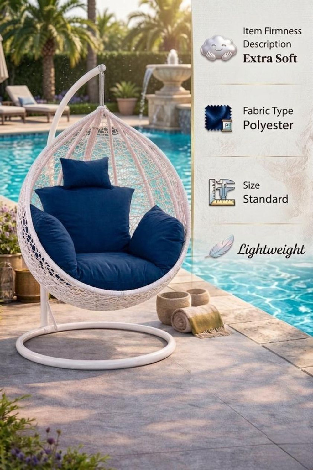 Image of FARMAISH Cotton Cushion Pack of 1 Solid Swing Chair Cushion Soft Cotton Comfortable Outdoor & Indoor Swing Cushion