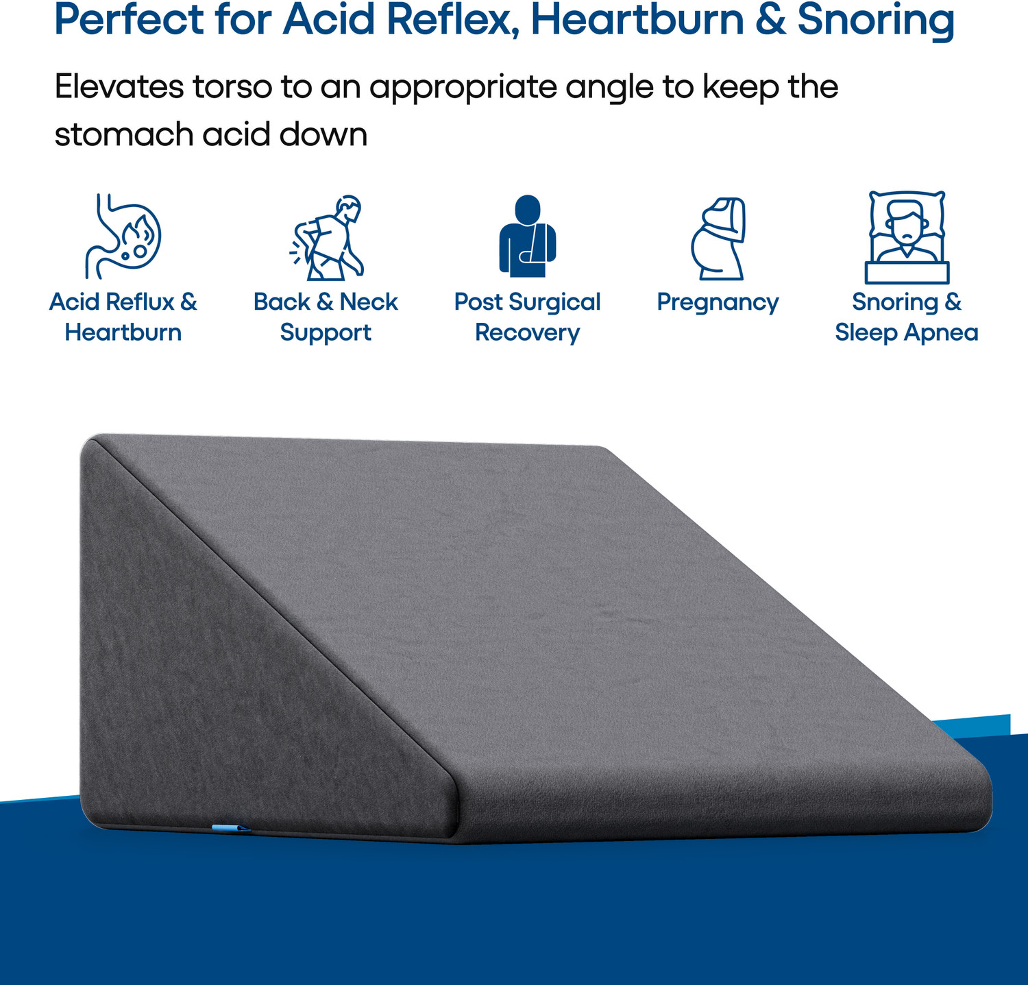 Image of HOSPIKART Memory Foam Orthopaedic Pillow Pack of 1 Solid Memory Foam Bed Wedge Pillow for Back Support, Acid Reflux, Snoring & Back Pain