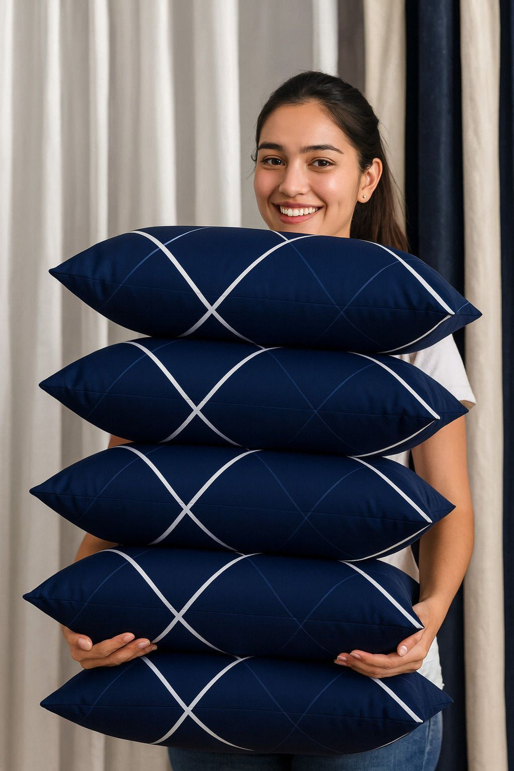 Image of EIRINI Polyester Fibre Sleeping Pillow Pack of 4 Abstract LUXURY