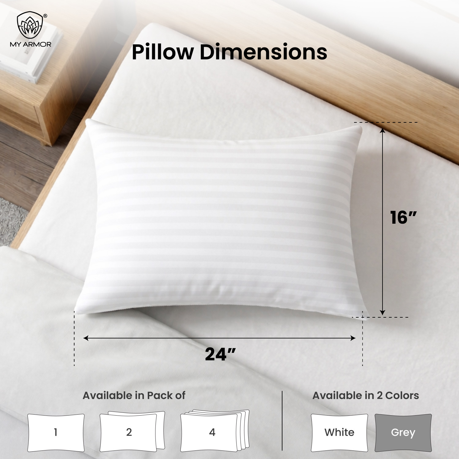 Image of MY ARMOR Microfibre Sleeping Pillow Pack of 1 Stripes microfiber pillow