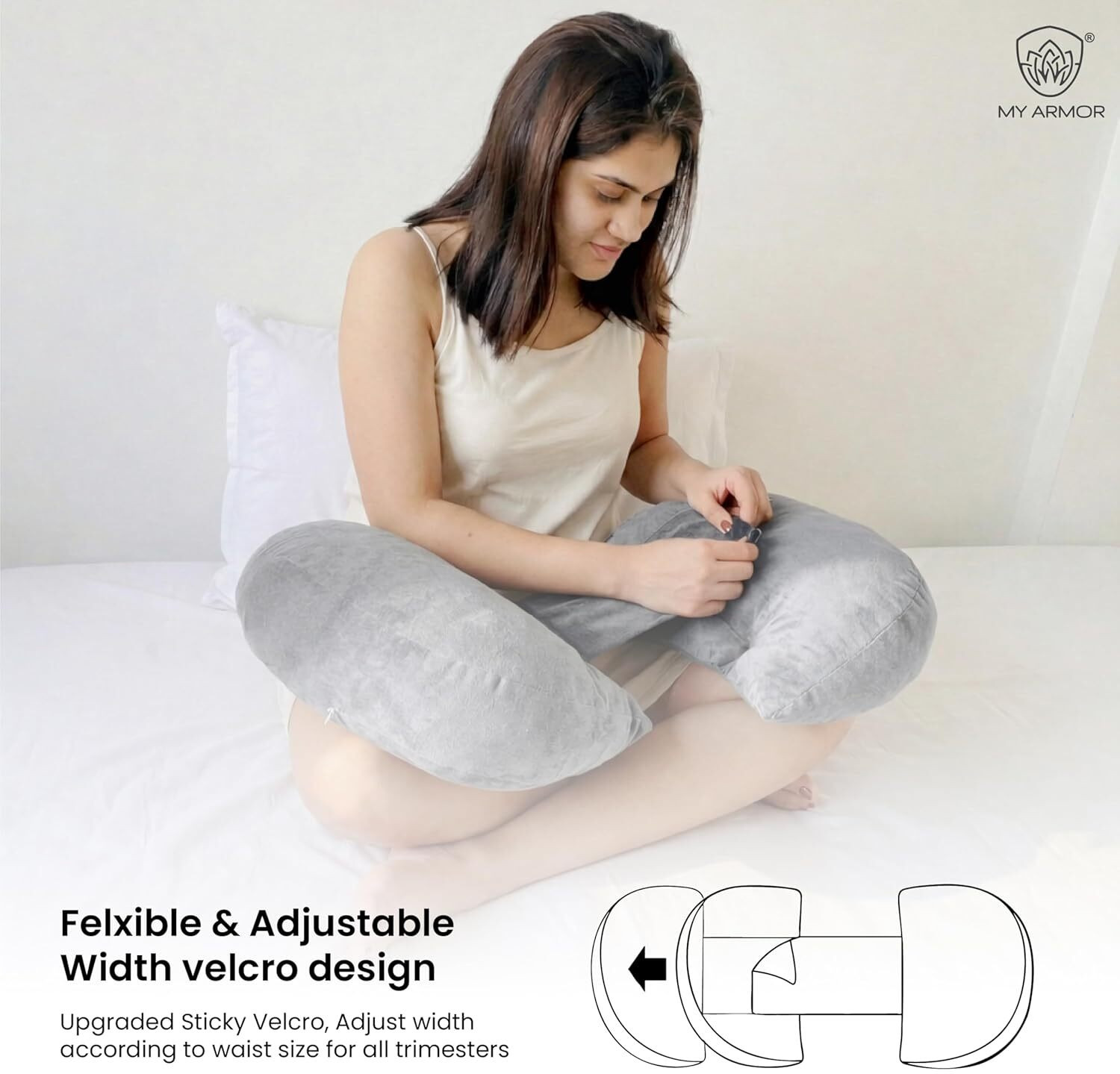 Image of MY ARMOR Microfibre Pregnancy Pillow Pack of 1 Solid Maternity Wedge Pillow Adjustable Back & Belly Support