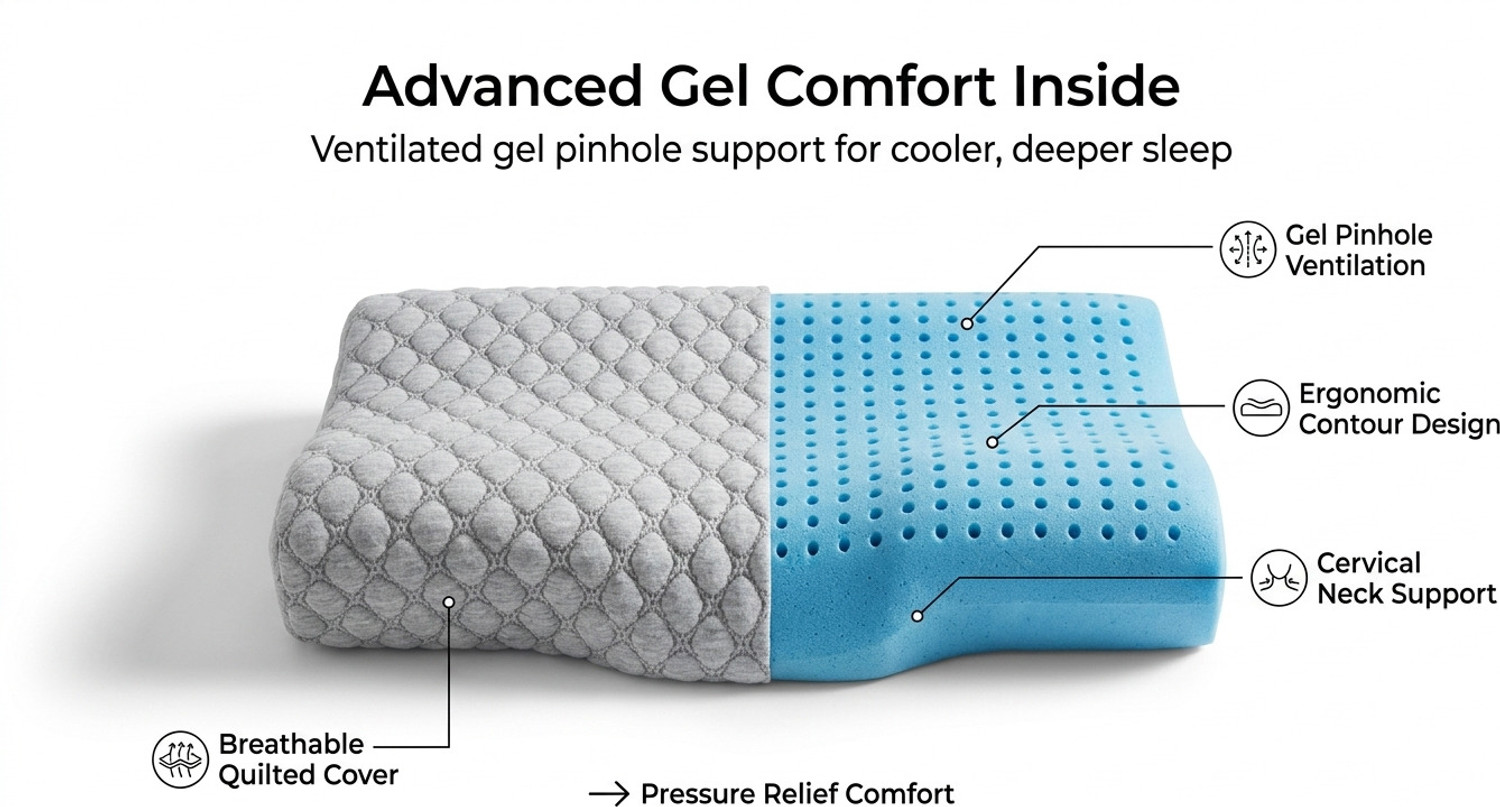 Image of COO RIZZ Nap time Anytime Memory Foam Orthopaedic Pillow Pack of 1 Geometric Cervical Gel Pillow for Sleeping and Neck Pain Relief