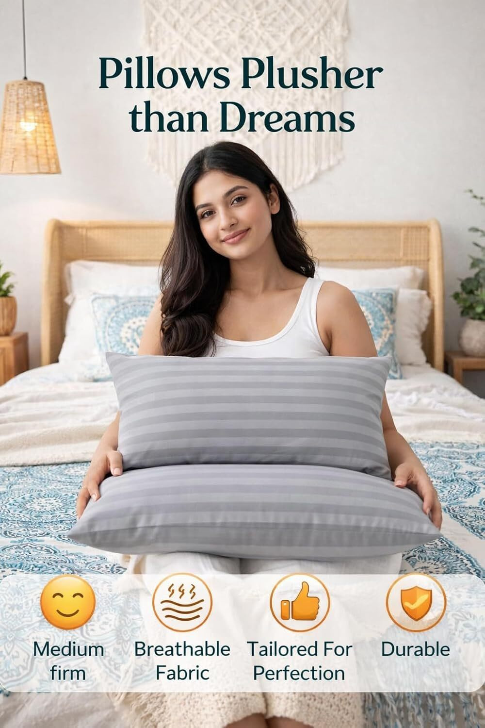 Image of LA VERNE Microfibre Sleeping Pillow Pack of 1 Stripes
