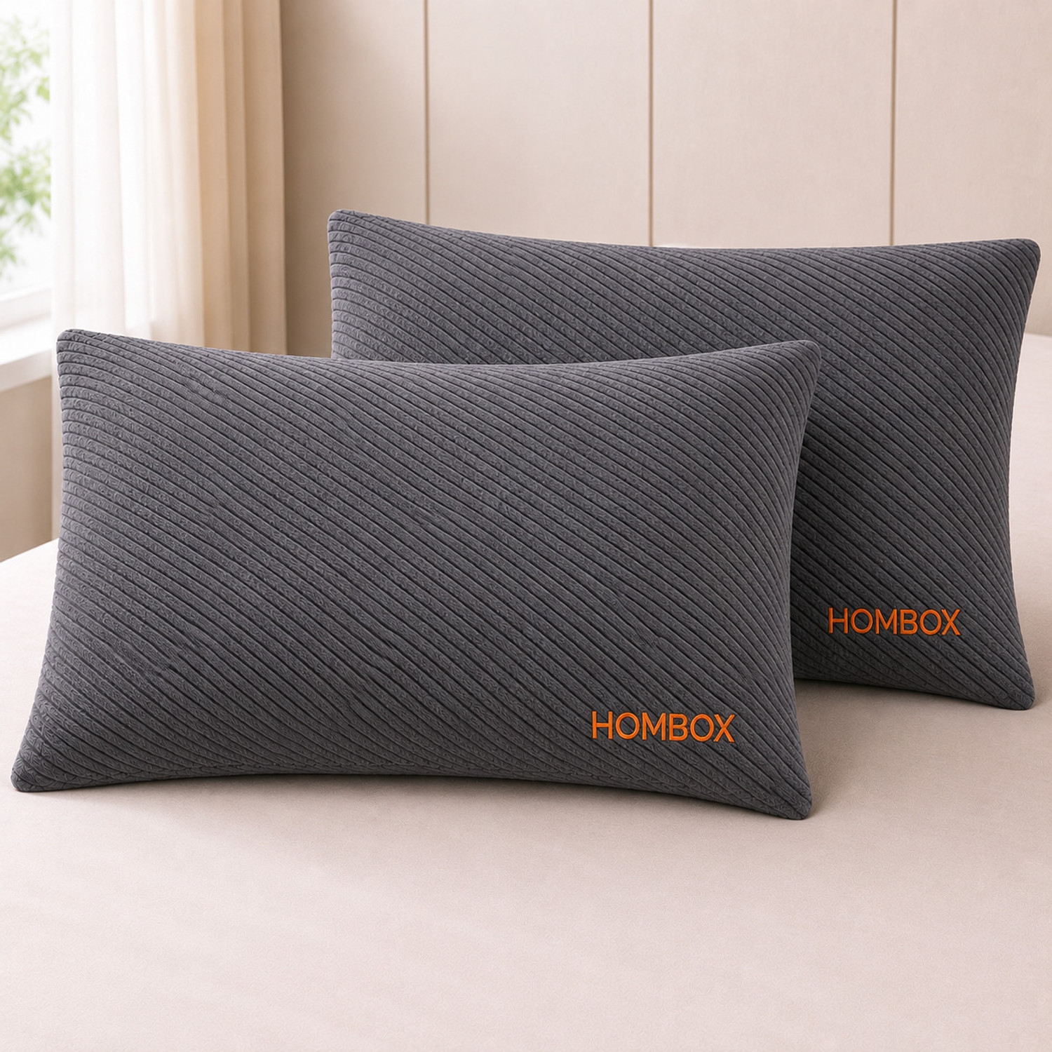 Image of HOMBOX Memory Foam Orthopaedic Pillow Pack of 2 Stripes Memory Foam King Size Pillow
