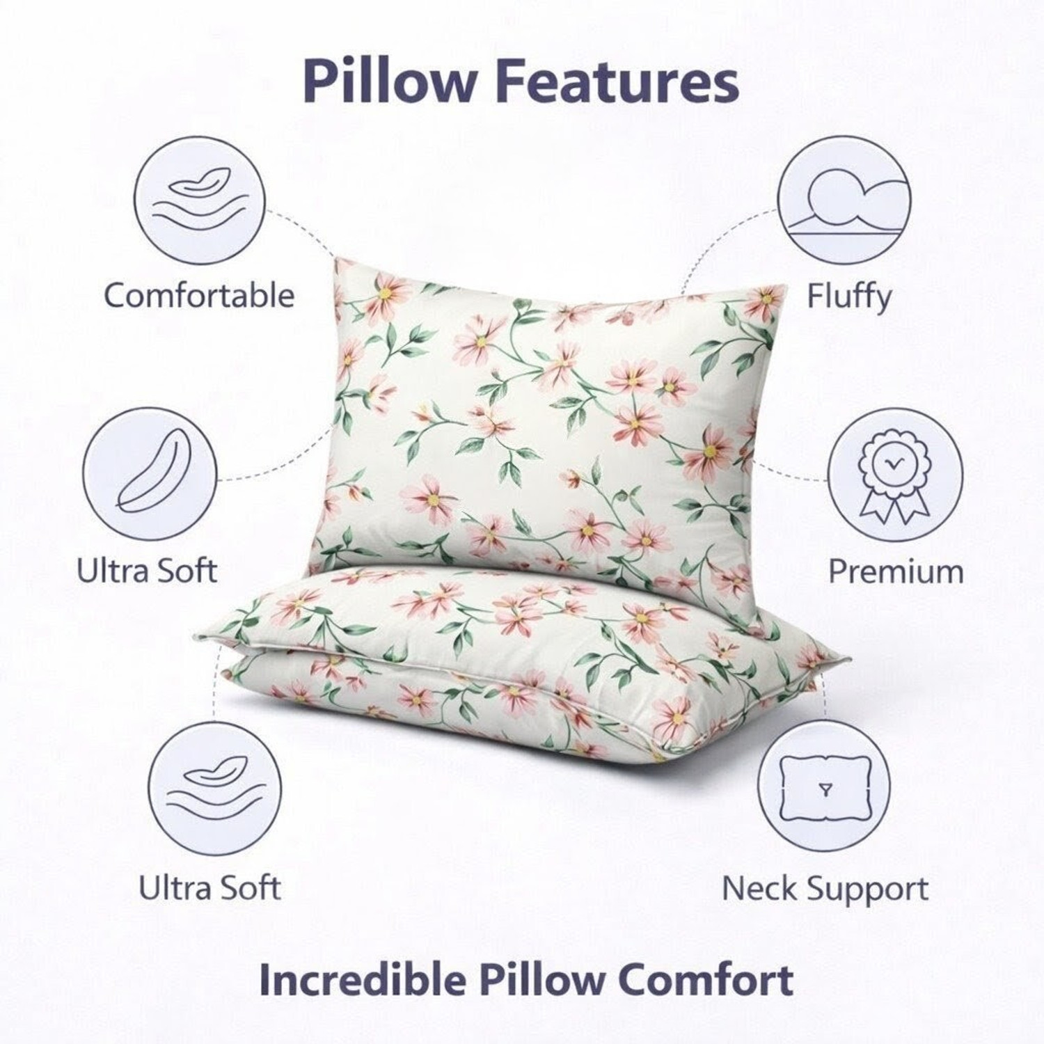 Image of Rolling Animal Cotton Sleeping Pillow Pack of 3 Floral Luxury