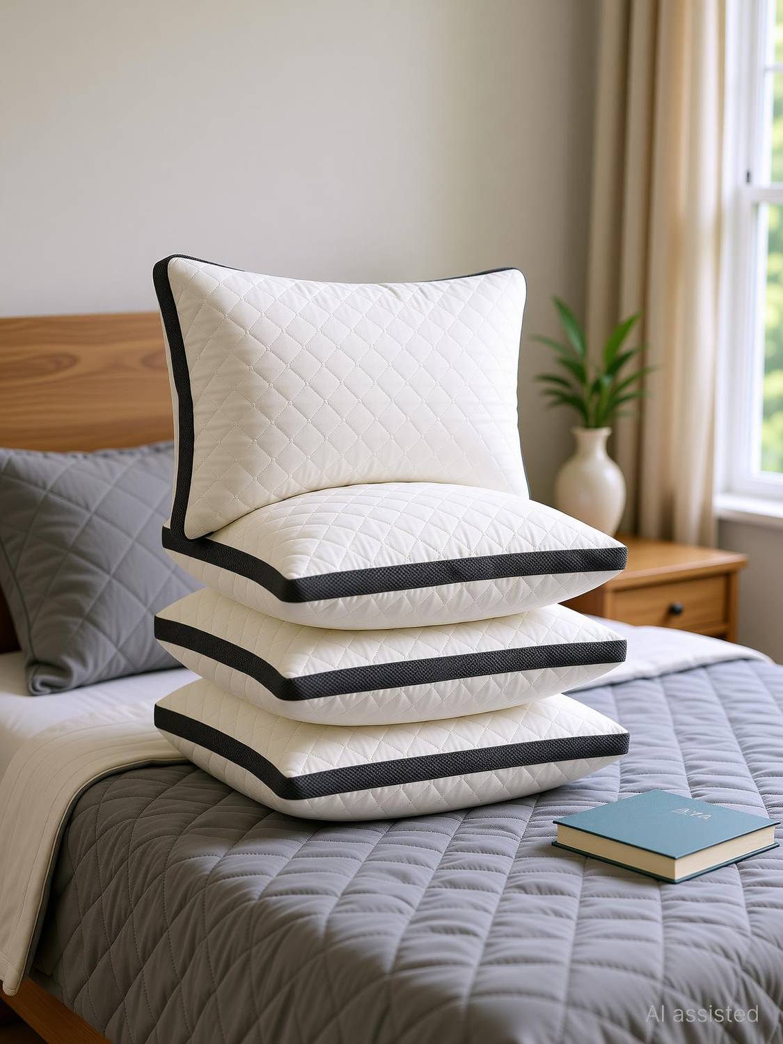 AYKA Microfibre Sleeping Pillow Pack of 4 Solid Soft Microfiber Pillows