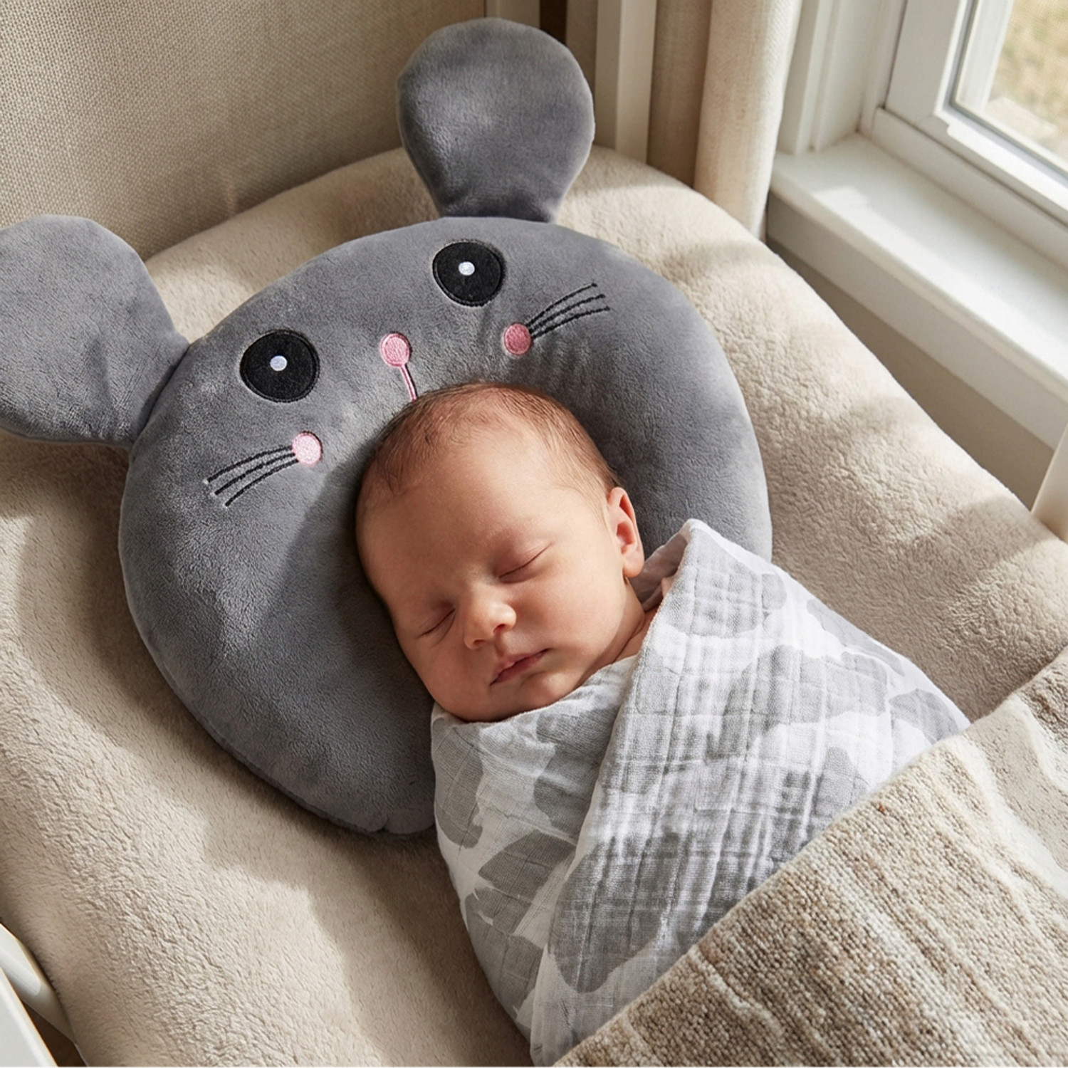 Image of Momease Polyester Fibre, Mustard Seeds Baby Pillow Pack of 1 Toons & Characters