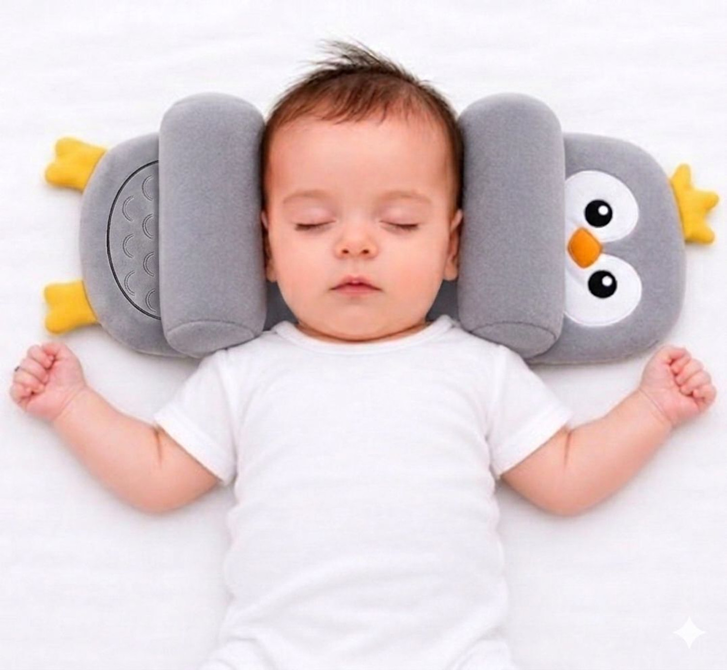 Image of snugnibble Microfibre Baby Pillow Pack of 1 Animals Grey PENGUIN Baby Head Shaping Pillow Adjustable soft(6 to 36)months