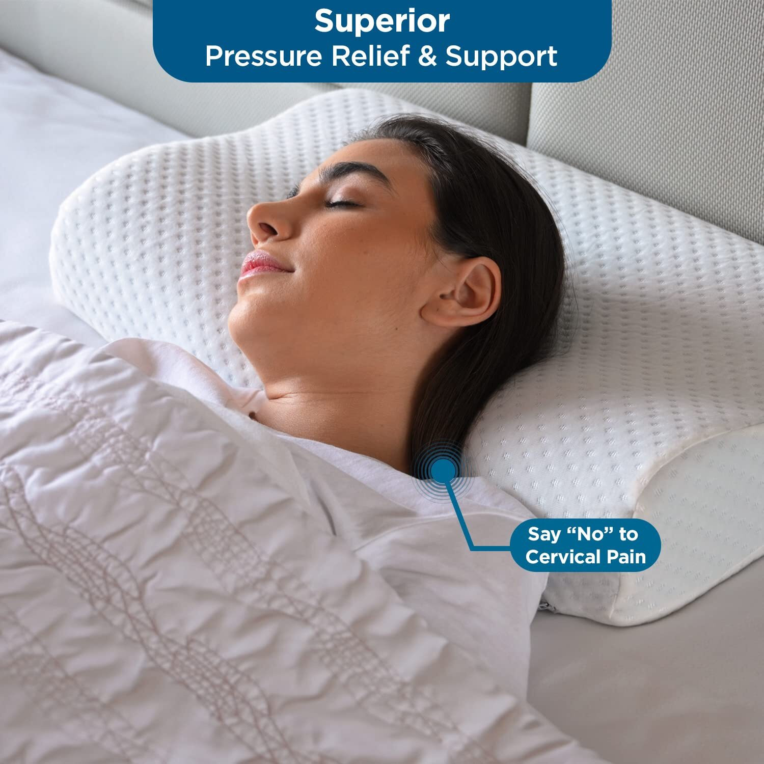 Image of Sleepsia Memory Foam Orthopaedic Pillow Pack of 4 Stripes Cervical Contour Memory Foam Pillow, Gel Pillow with Washable Cover