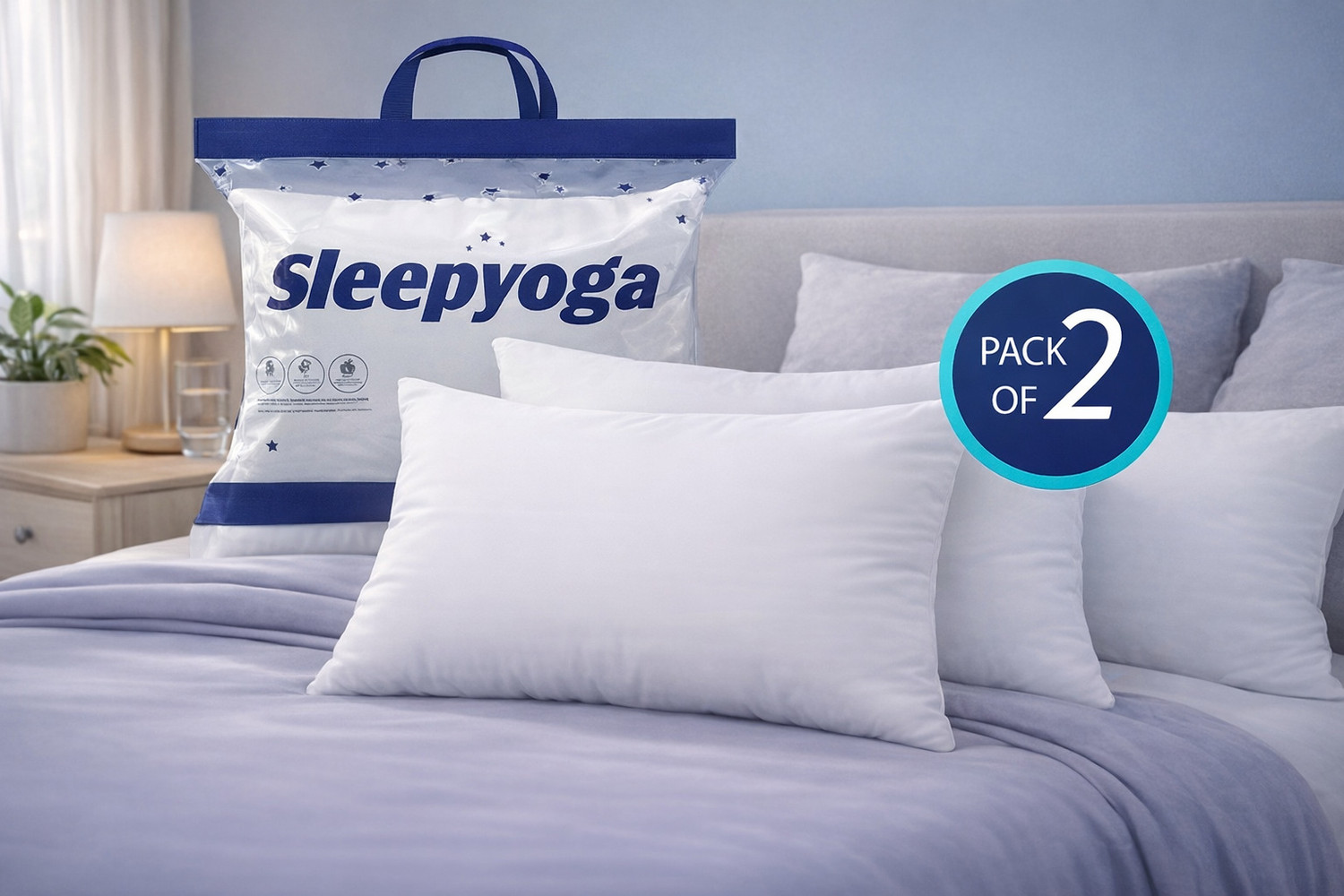 Image of Sleep Yoga Microfibre Sleeping Pillow Pack of 2 Solid HOME FURNISING