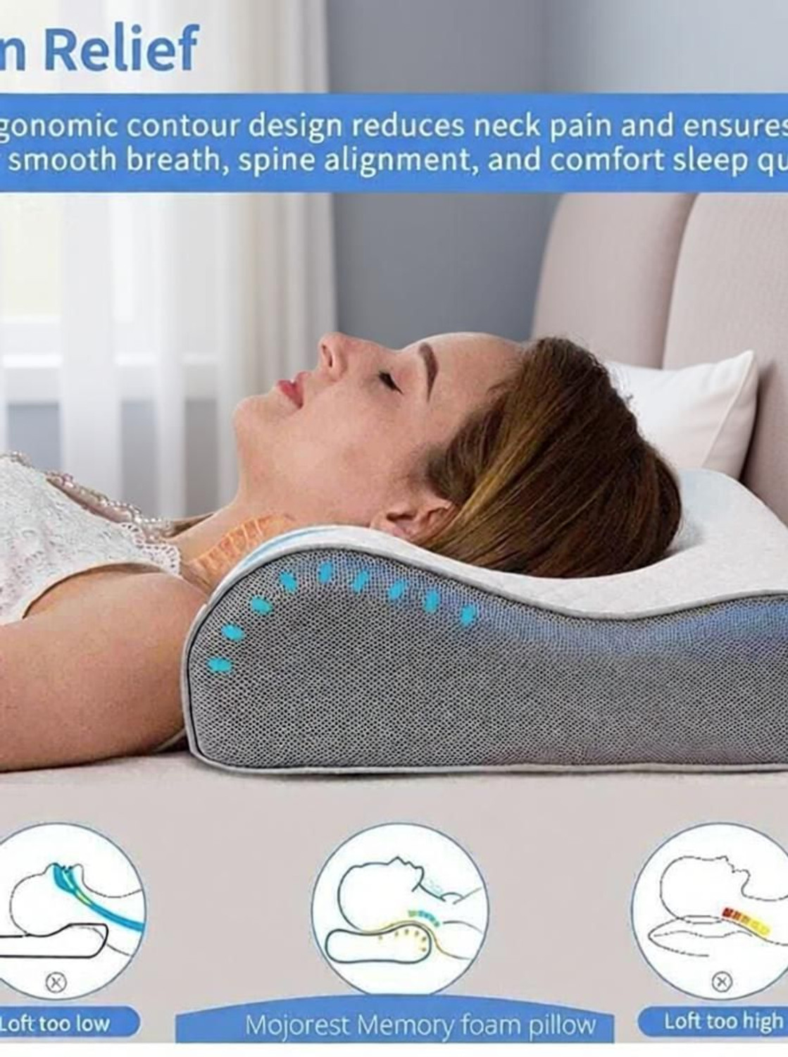 Image of velvure Memory Foam Orthopaedic Pillow Pack of 1 Geometric Cervical Contour Memory Foam Pillow, Stomached, Anti-Snoring, Side Sleepers