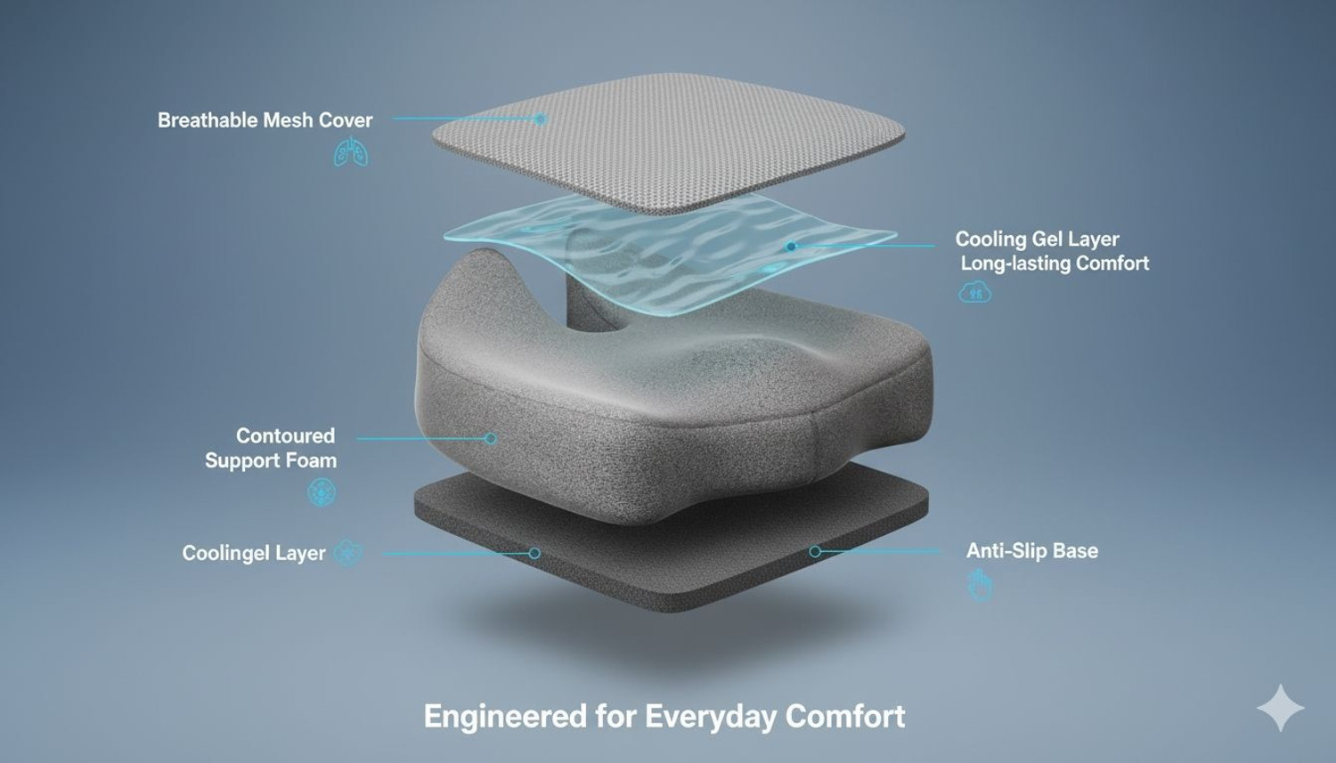 Image of FRIDUP Memory Foam Cushion Pack of 1 Geometric Coccyx Cushion for Hip Support for Office & Home