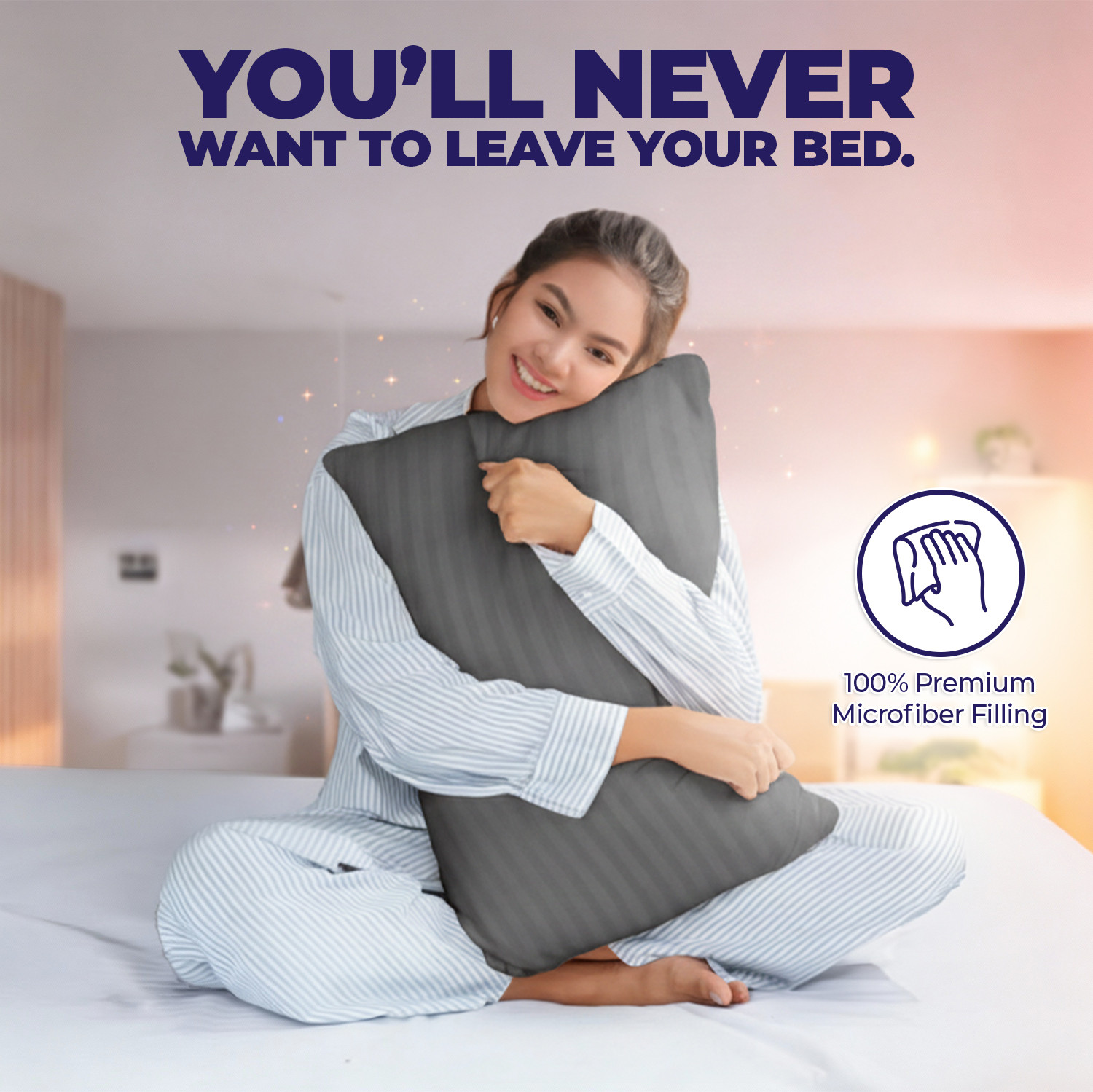 Image of WELLGIVER Microfibre Sleeping Pillow Pack of 1 Stripes Ultra Soft Bed Pillow for Sleeping, 41x61 cm, Soft & Fluffy, with Inner Cover