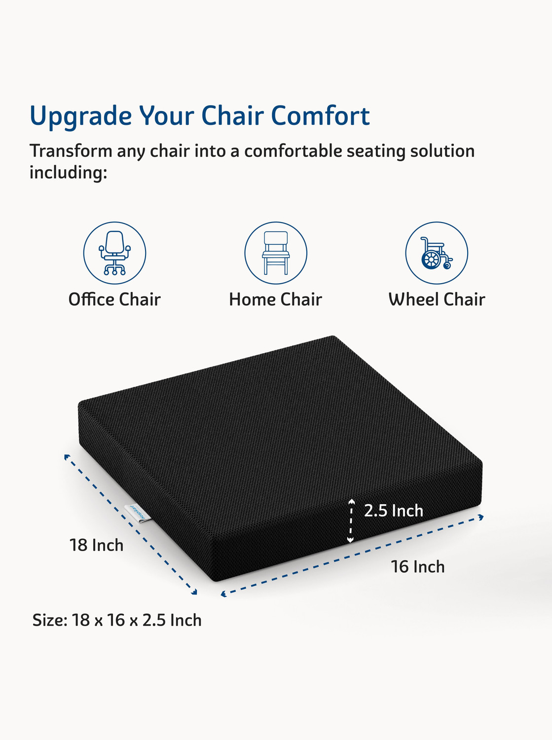 Image of HOSPIKART Foam Cushion Pack of 1 Solid Seat Cushion for Chair - High-Resilience Foam Sitting Pad with Breathable Cover