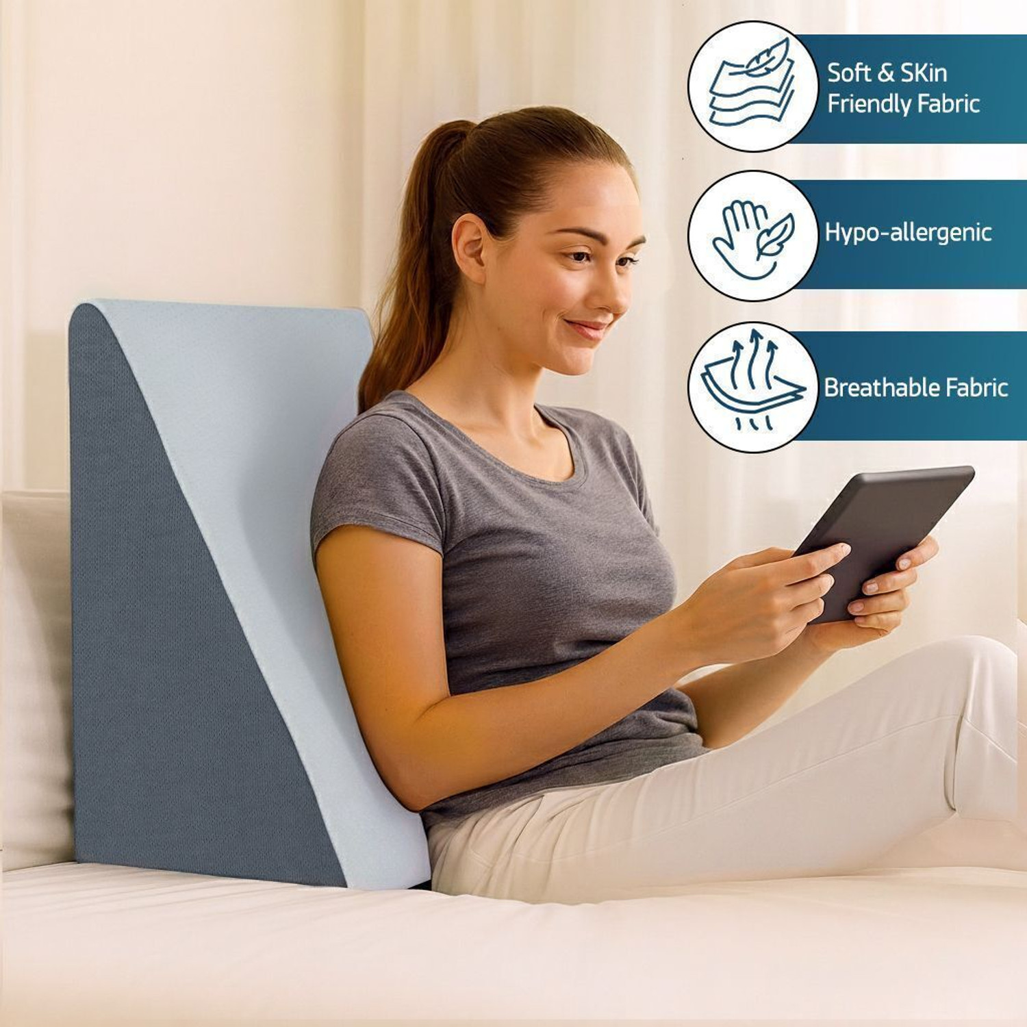 Image of HOMESO Memory Foam Orthopaedic Pillow Pack of 1 Solid Wedge Plus Pillow for Sleeping Back & Neck Pain Relief Leg Elevator