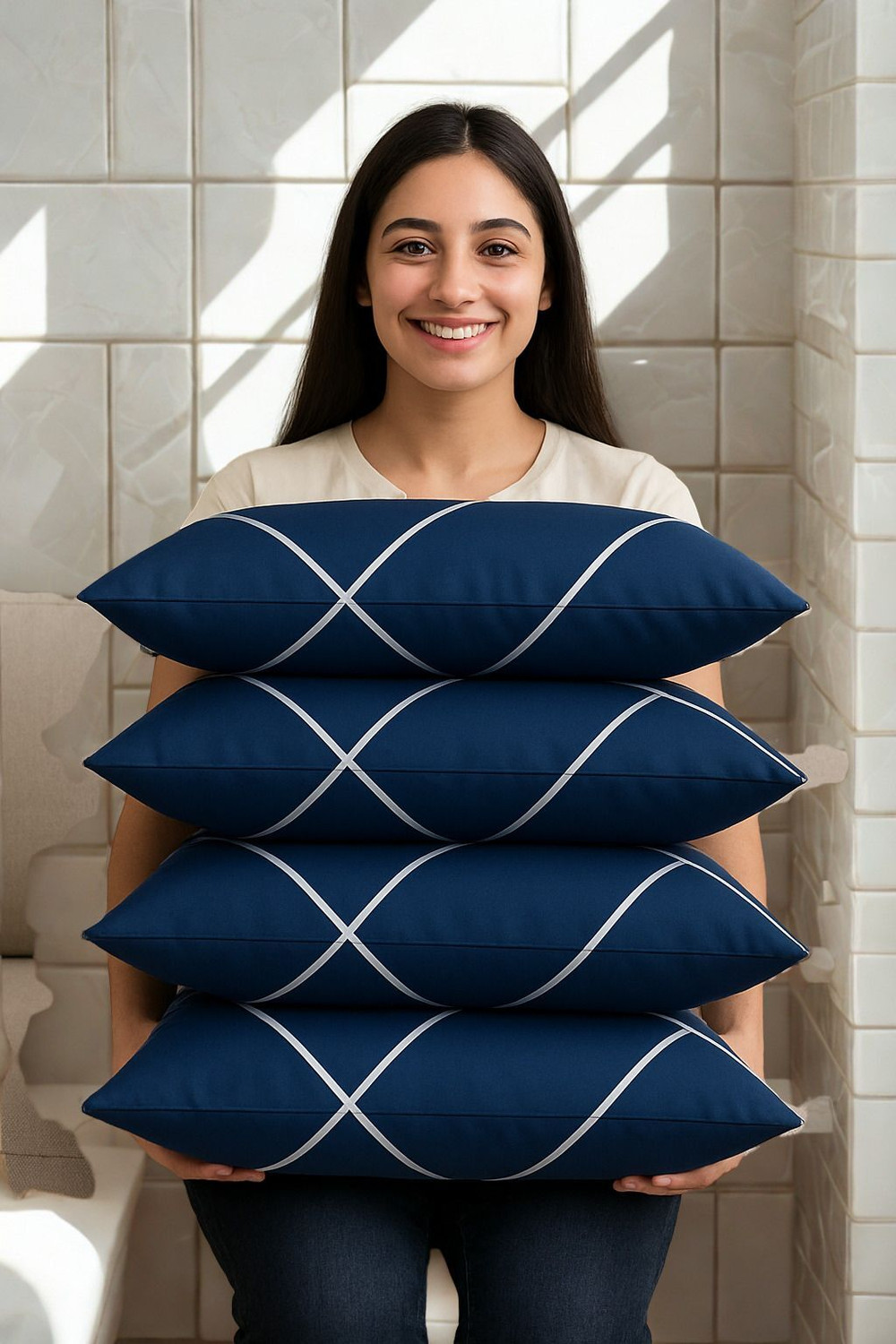 Image of EIRINI Polyester Fibre Sleeping Pillow Pack of 4 Abstract LUXURY