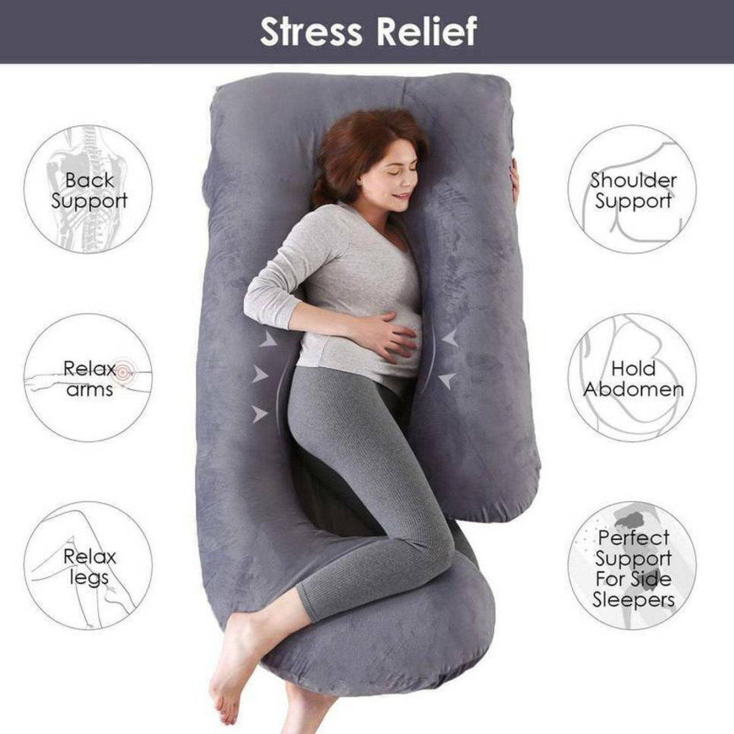 Image of Prifarodo Microfibre Pregnancy Pillow Pack of 1 Solid Pregnancy G & J Shape for Pregnant /Maternity Back Pain Relief, & Belly Support