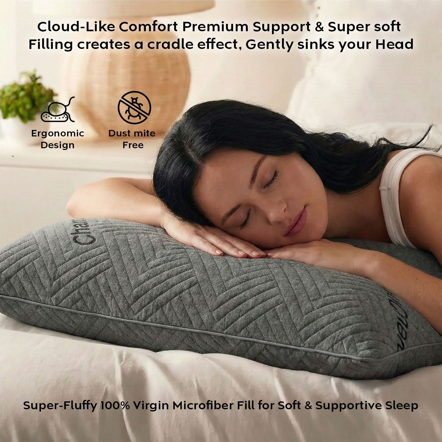 Image of AYKA Microfibre Sleeping Pillow Pack of 1 Solid Soft Microfiber Pillow for Sleeping