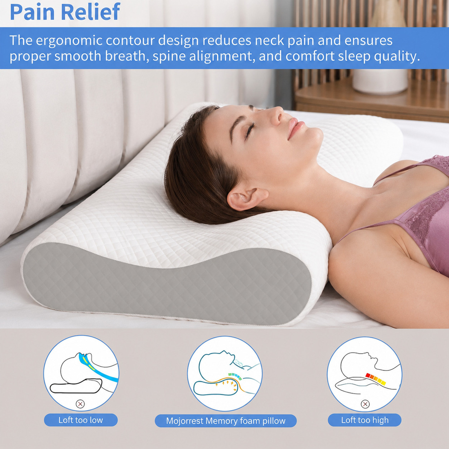 Image of GROKBASKET Memory Foam Orthopaedic Pillow Pack of 1 Solid Soft Memory Pillow