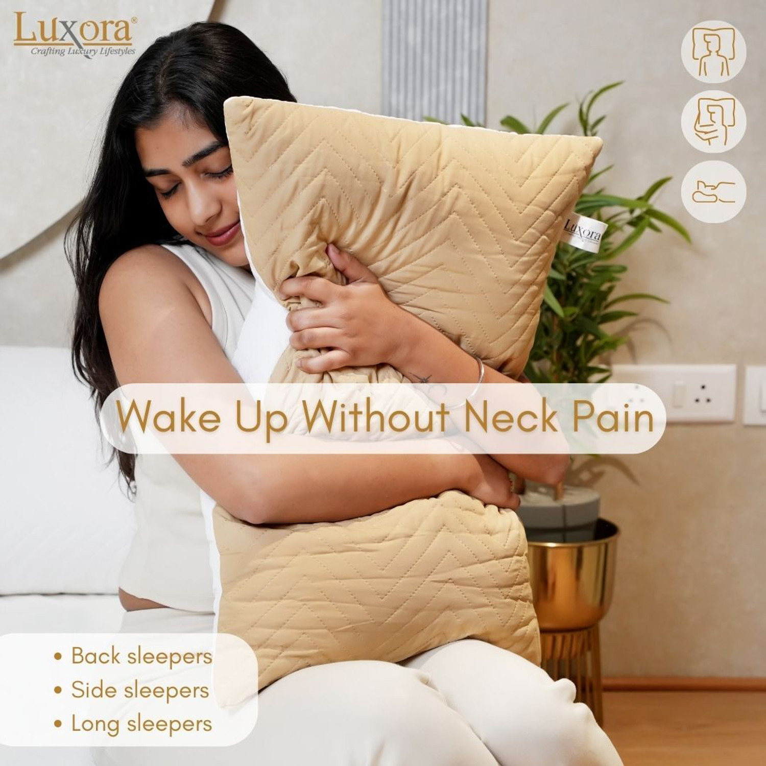Image of Luxora Microfibre Sleeping Pillow Pack of 1 Geometric Luxury (Beige and White)
