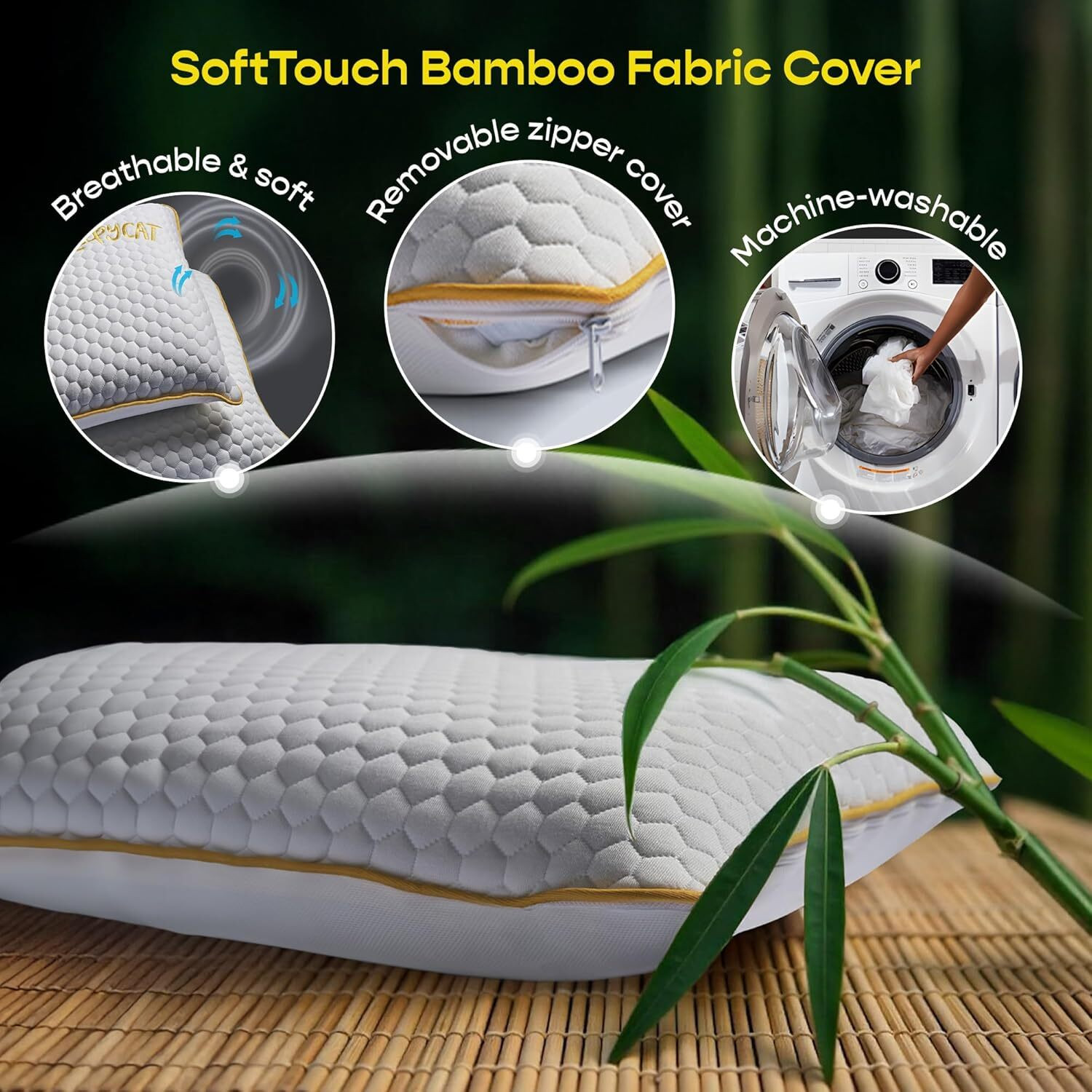 Image of SleepyCat Memory Foam Orthopaedic Pillow Pack of 2 Solid Bamboo Fabric King Size (28x18 inches)