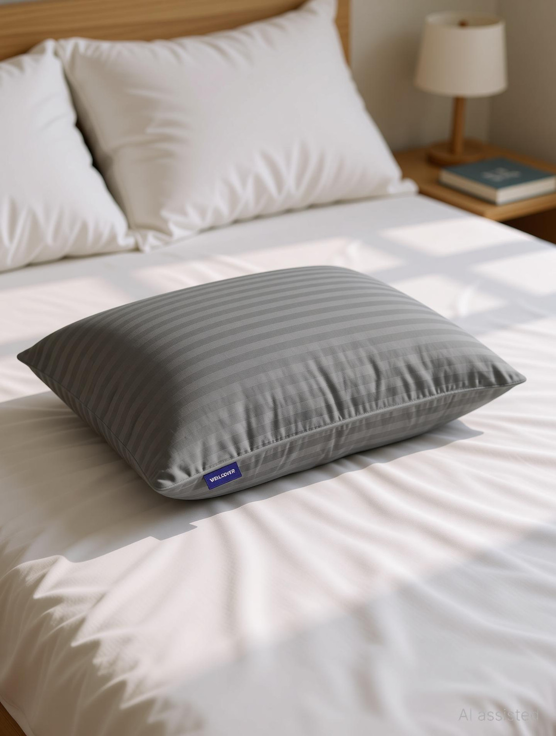 Image of WELLGIVER Microfibre Sleeping Pillow Pack of 1 Stripes Ultra Soft Bed Pillow for Sleeping, 41x61 cm, Soft & Fluffy, with Inner Cover