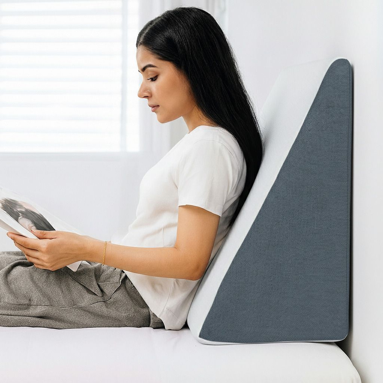 Image of HOMESO Memory Foam Orthopaedic Pillow Pack of 1 Solid Wedge Plus Pillow for Sleeping Back & Neck Pain Relief Leg Elevator
