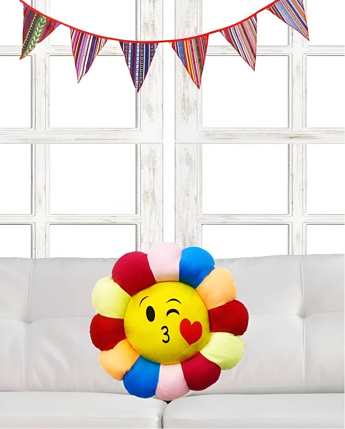 AARAVI TRADERS Microfibre Cushion Pack of 1 Smiley PACK OF 1 SUNFLOWER SMILEY EMOJI PILLOW